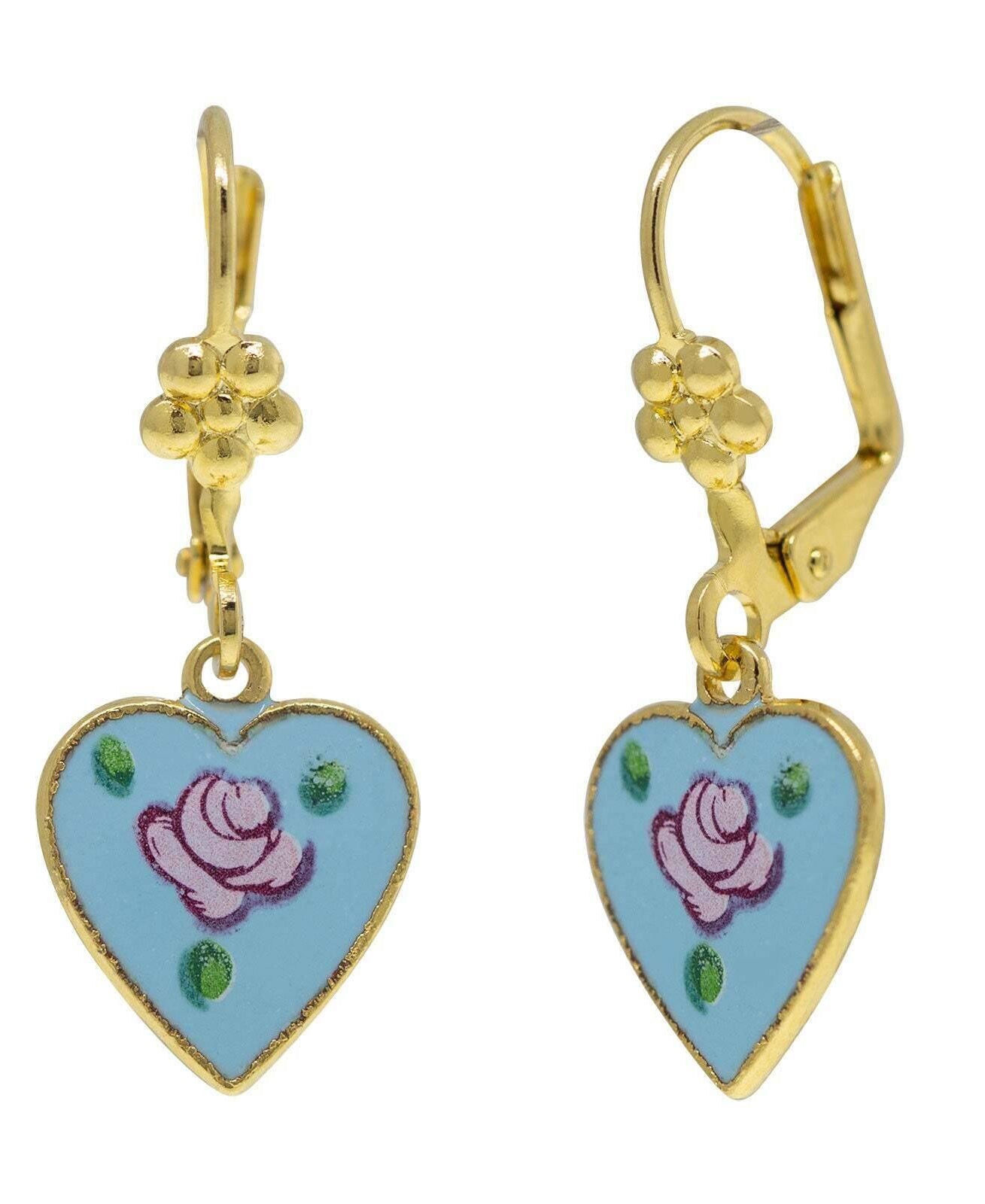 1928 Jewelry Purple Flower Petite Blue Heart Drop Earrings