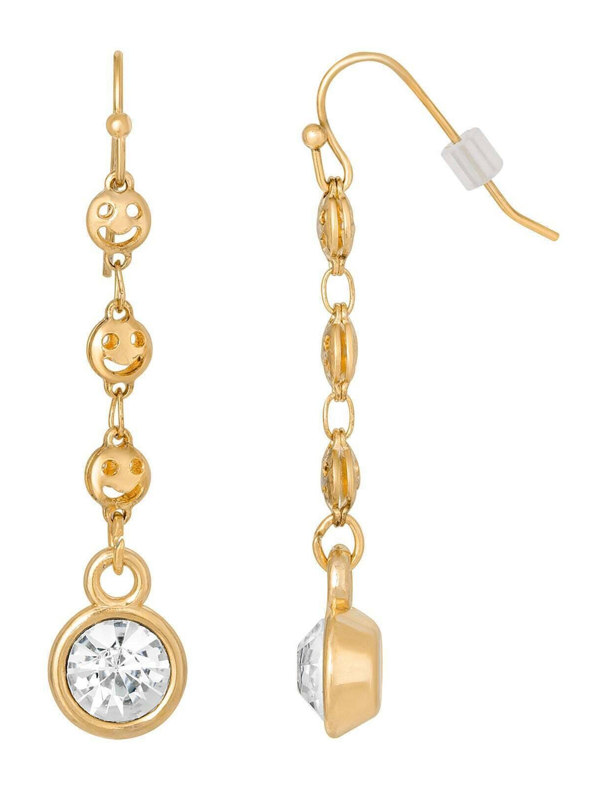 1928 Jewelry Happy Face Chain Crystal Linear Drop Earrings
