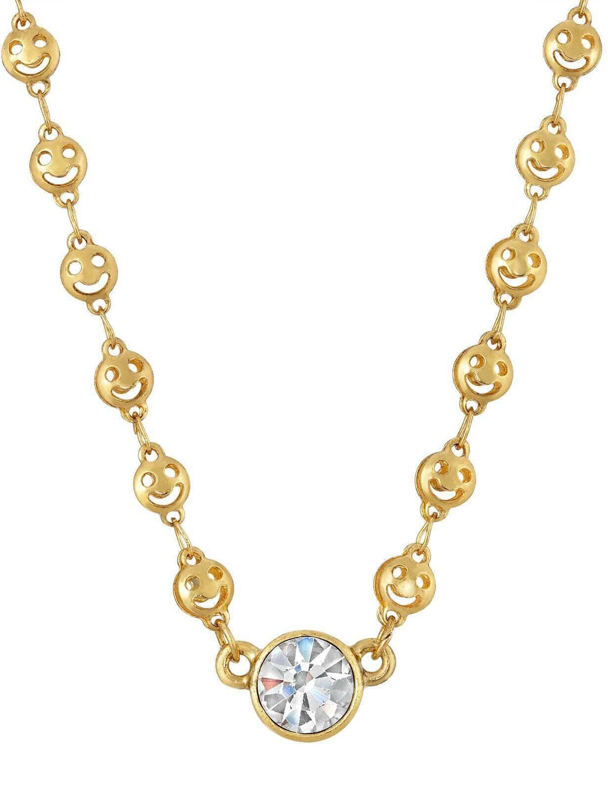 1928 Jewelry Happy Face Chain Crystal Stone Necklace 16" + 3" Extender