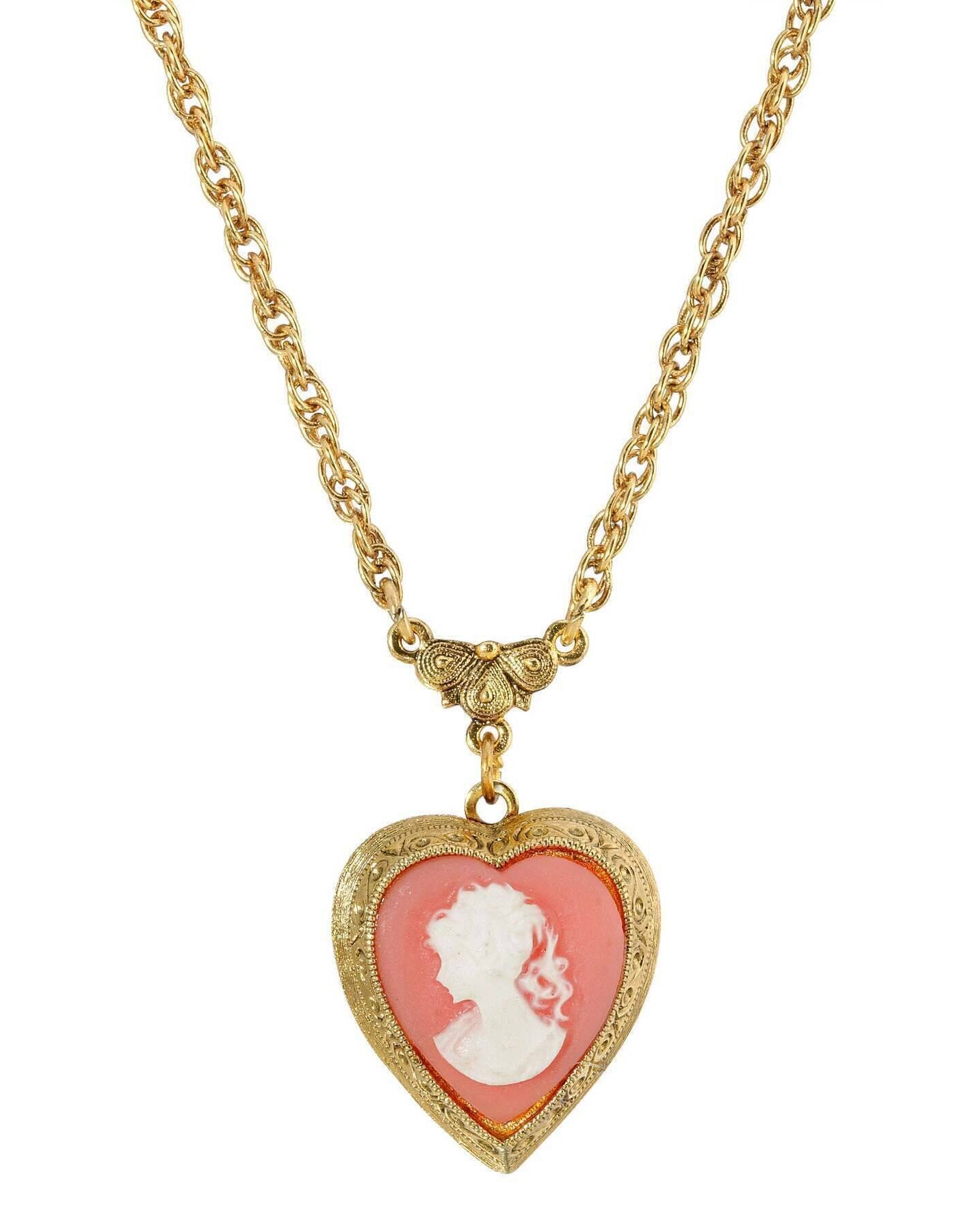 1928 Jewelry Pink Heart Cameo Locket Necklace 16" + 3" Extender