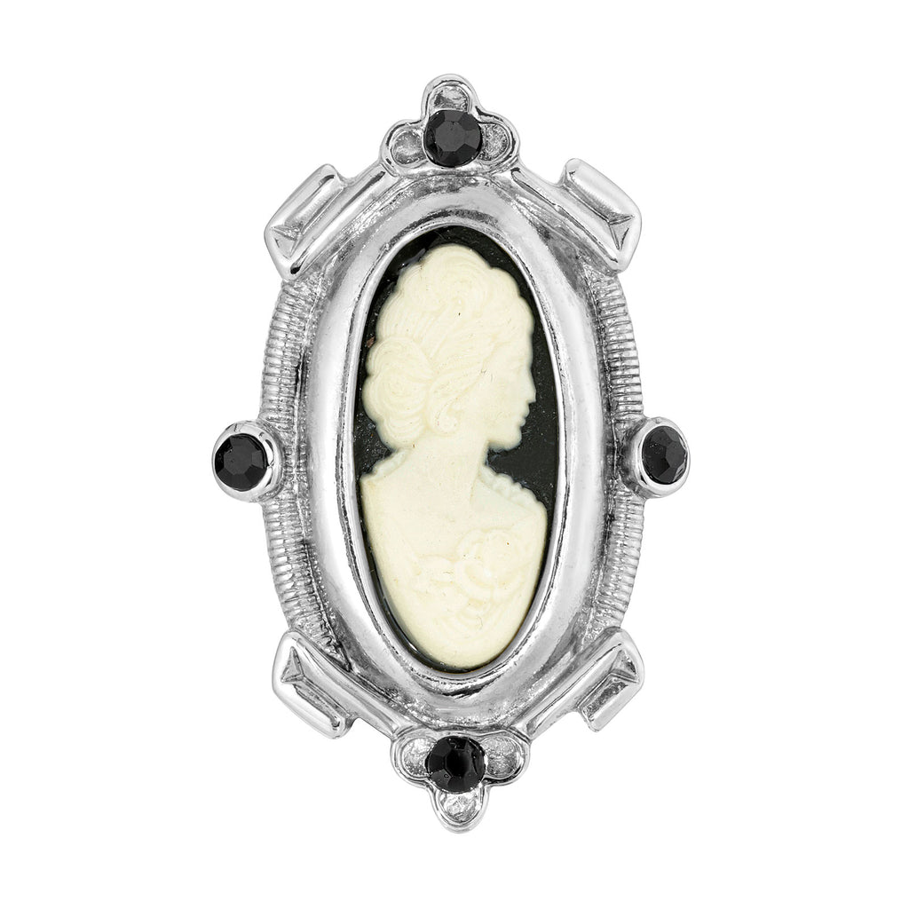Vintage Style Black and White Oval Cameo Pin