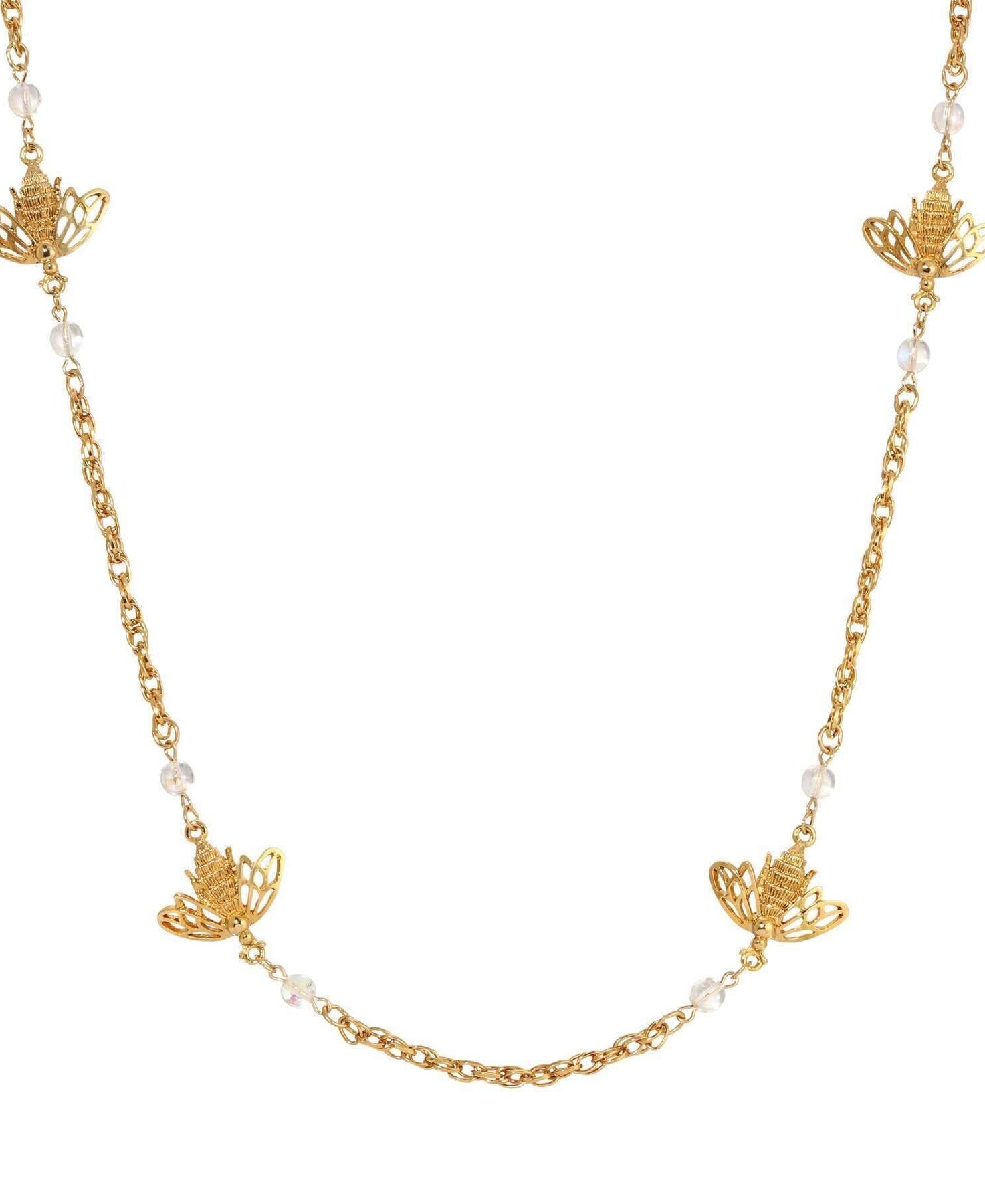 1928 Jewelry Quadruple Bee AB Crystals Chain Necklace 40"