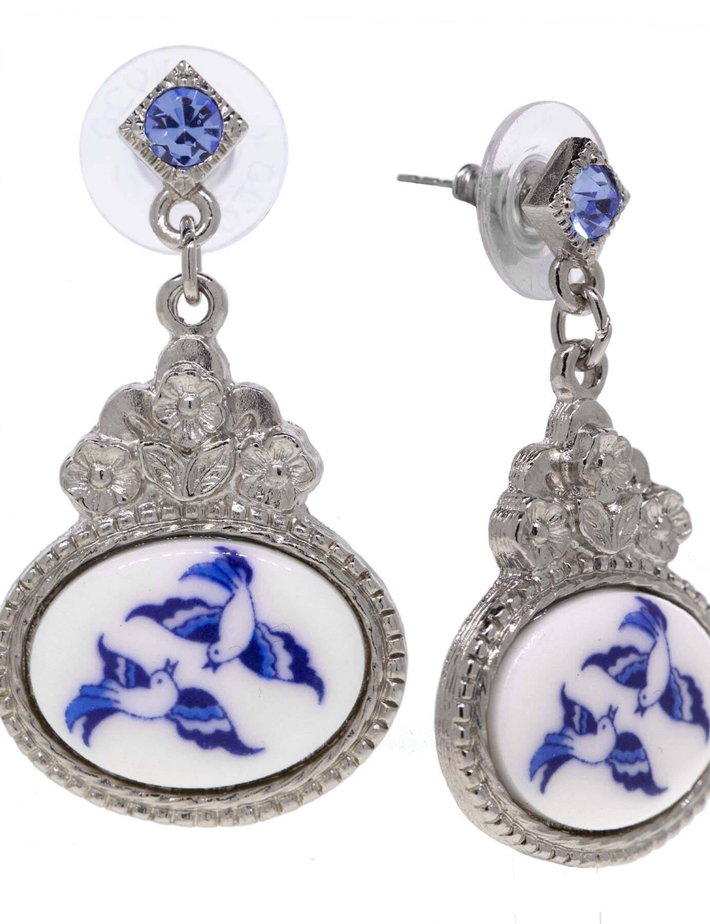 1928 Jewelry Blue Willow Flower Light Sapphire Crystal Post Drop Earrings
