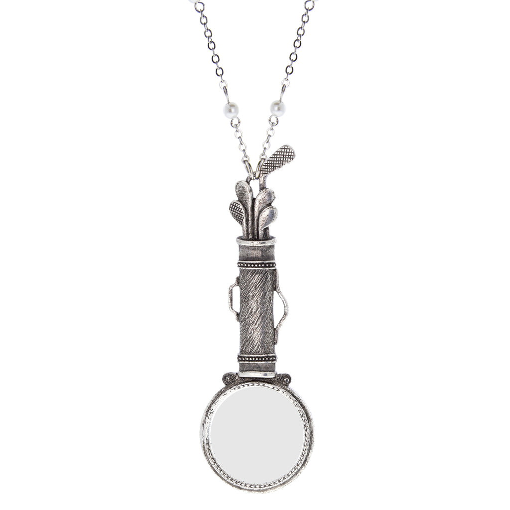 Golf Club Set Magnifying Glass Necklace 28 Inches