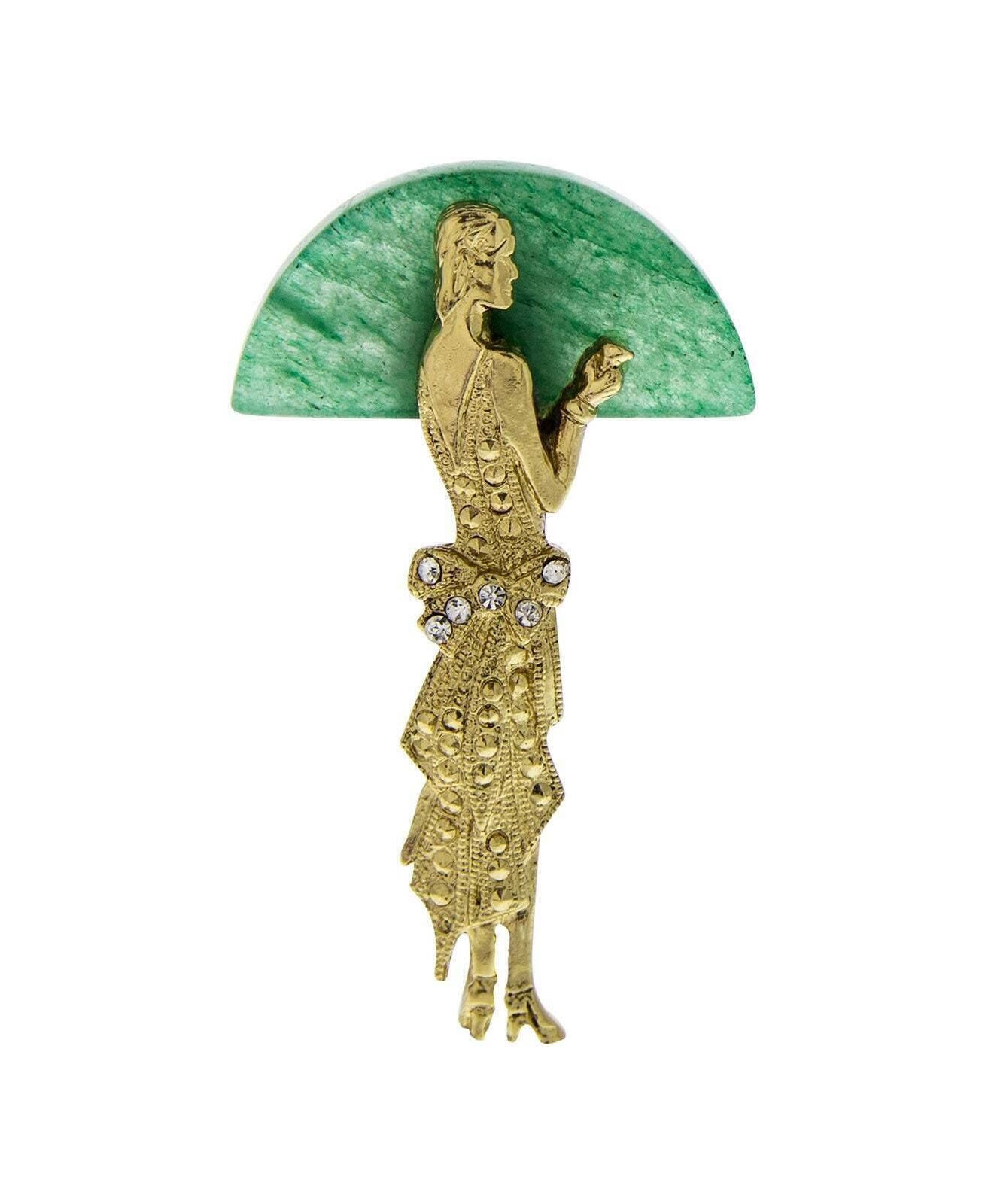 1928 Jewelry Roaring 20's Women Green Aventurine Gemstone Pin