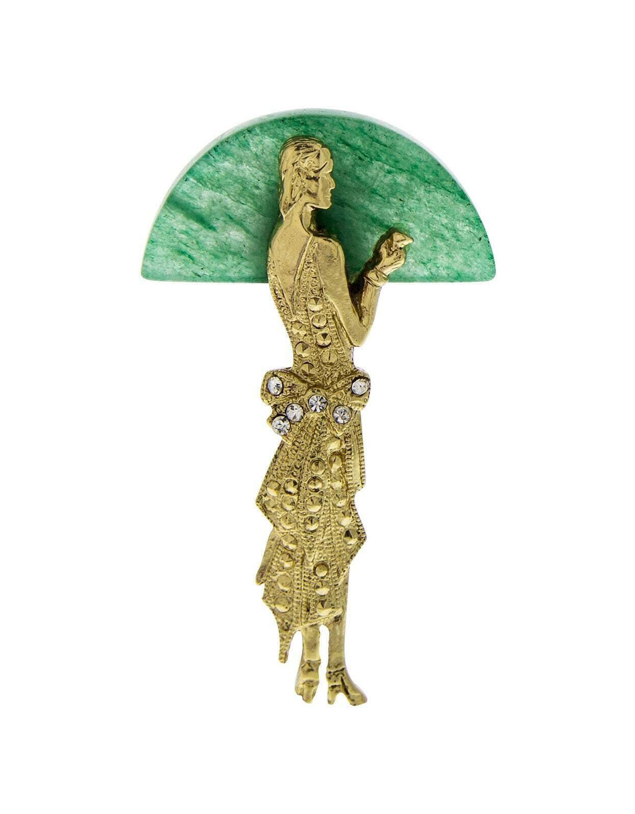 1928 Jewelry Roaring 20's Women Green Aventurine Gemstone Pin