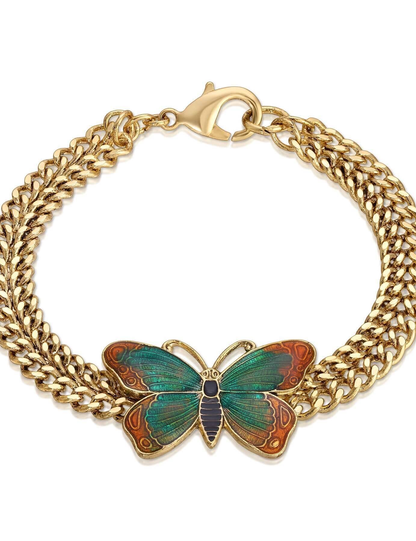 1928 Jewelry Metamorphic Butterfly Double Curb Bracelet, 7.25"L