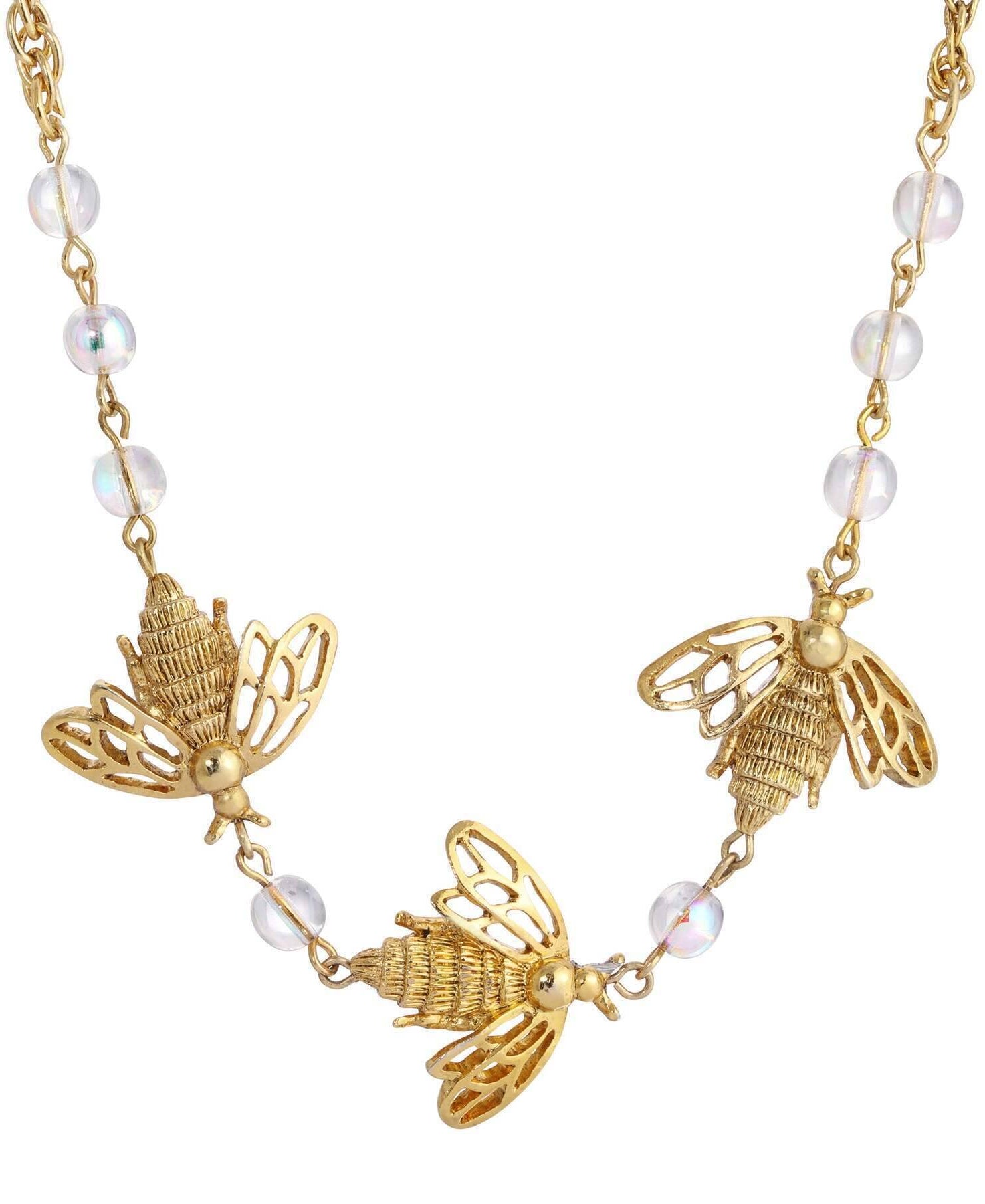 1928 Jewelry Triple Bee AB Crystals Drop Necklace 16" + 3" Extension