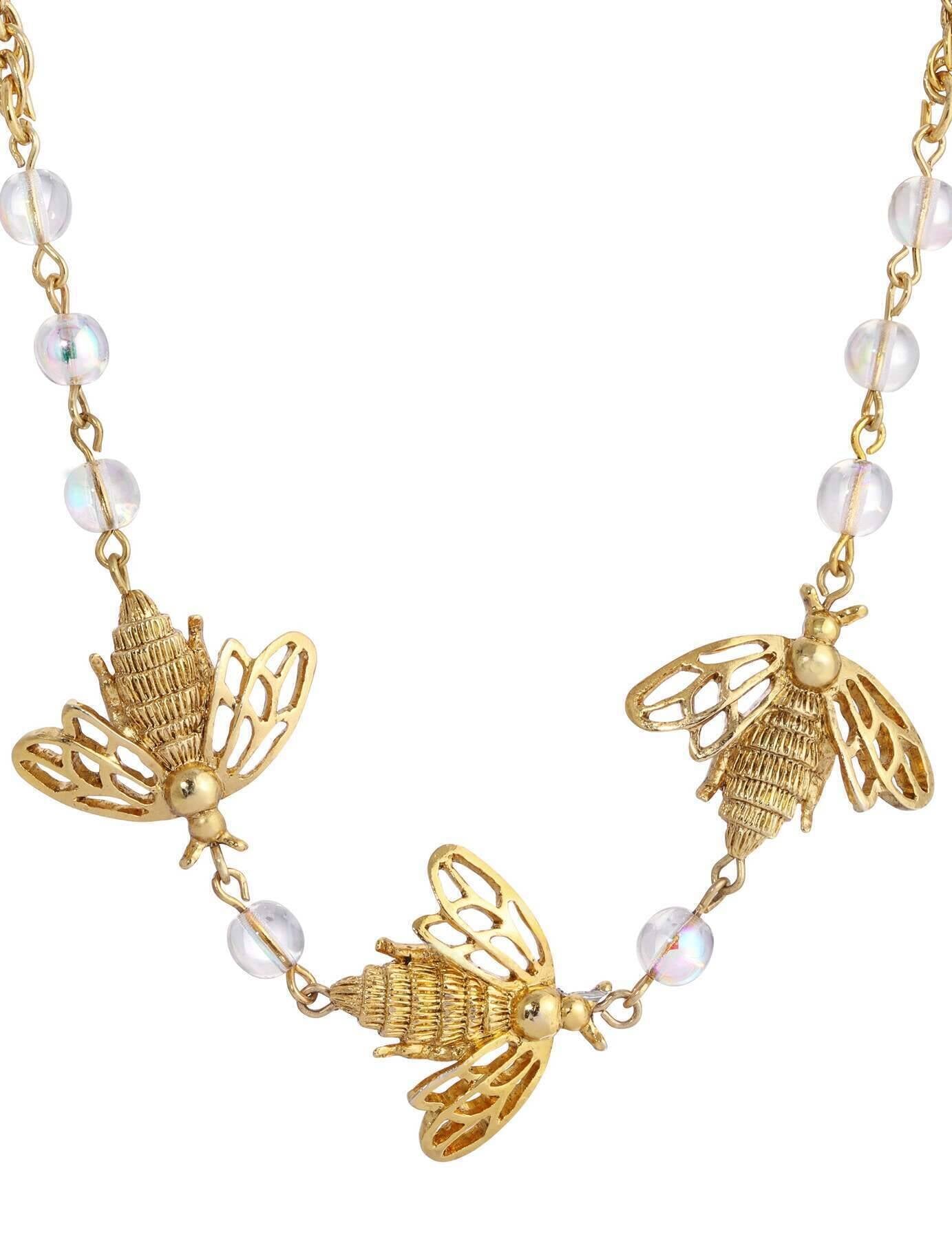 1928 Jewelry Triple Bee AB Crystals Drop Necklace 16" + 3" Extension