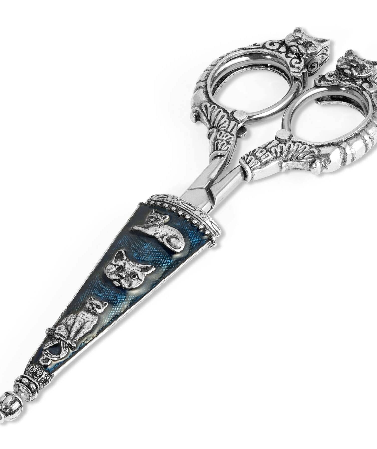 1928 Jewelry Antiqued Classic Blue Enamel Cat Scissors