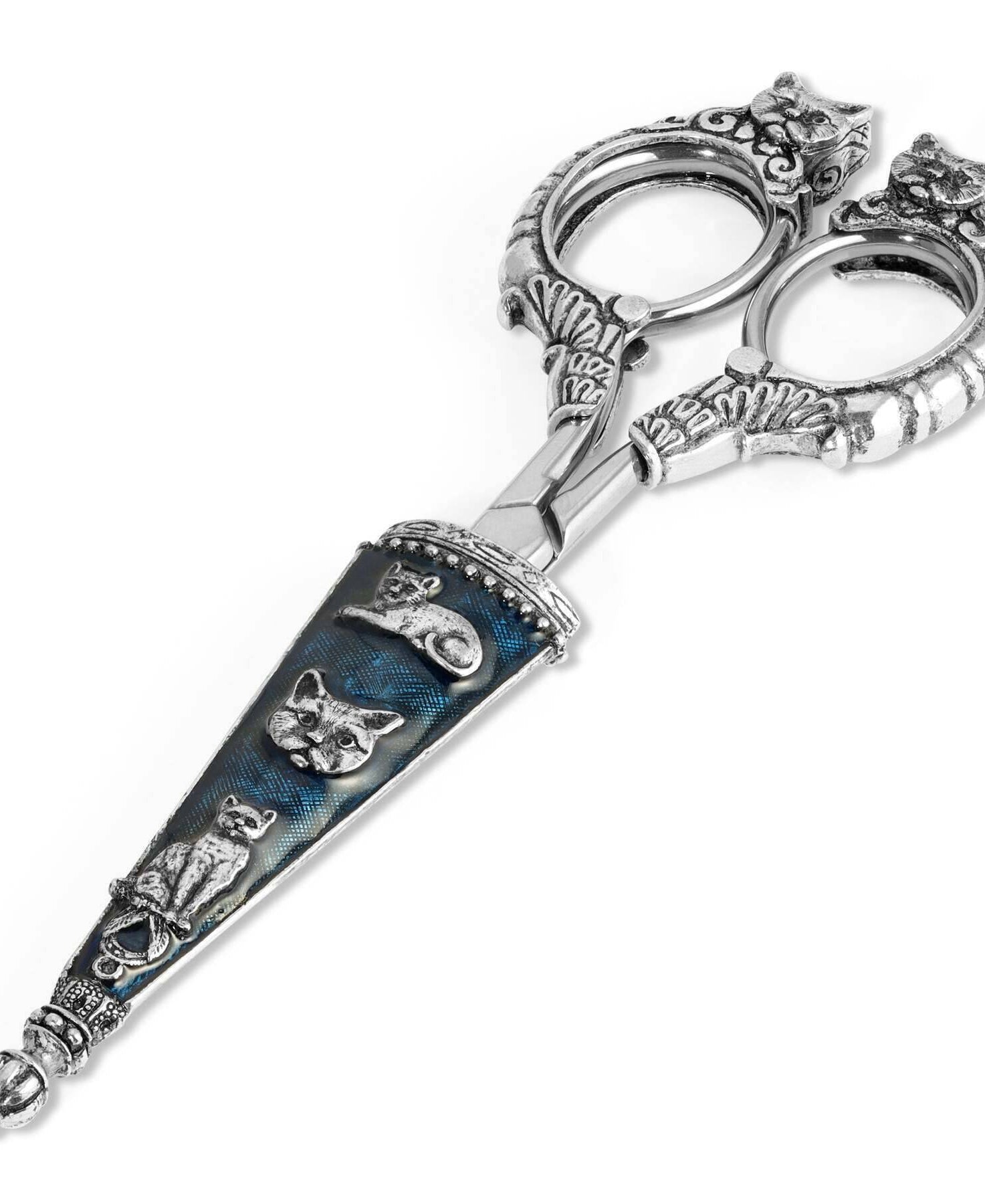 1928 Jewelry Antiqued Classic Blue Enamel Cat Scissors