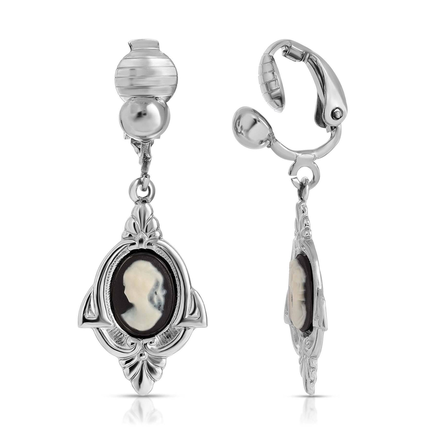 1928 Jewelry Embellish Vintage-Inspired Cameo Drop Clip On Earrings