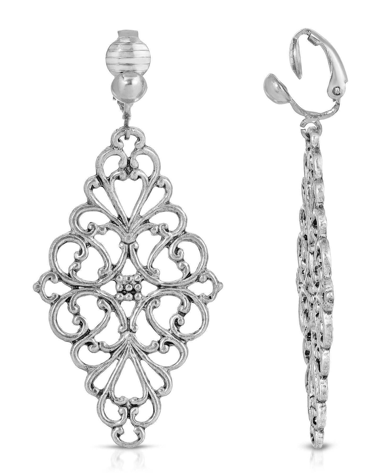 1928 Jewelry Filigree Diamond Drop Clip On Earrings