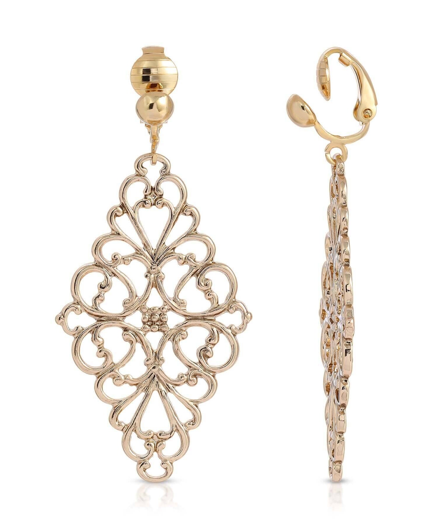 1928 Jewelry Filigree Diamond Drop Clip On Earrings