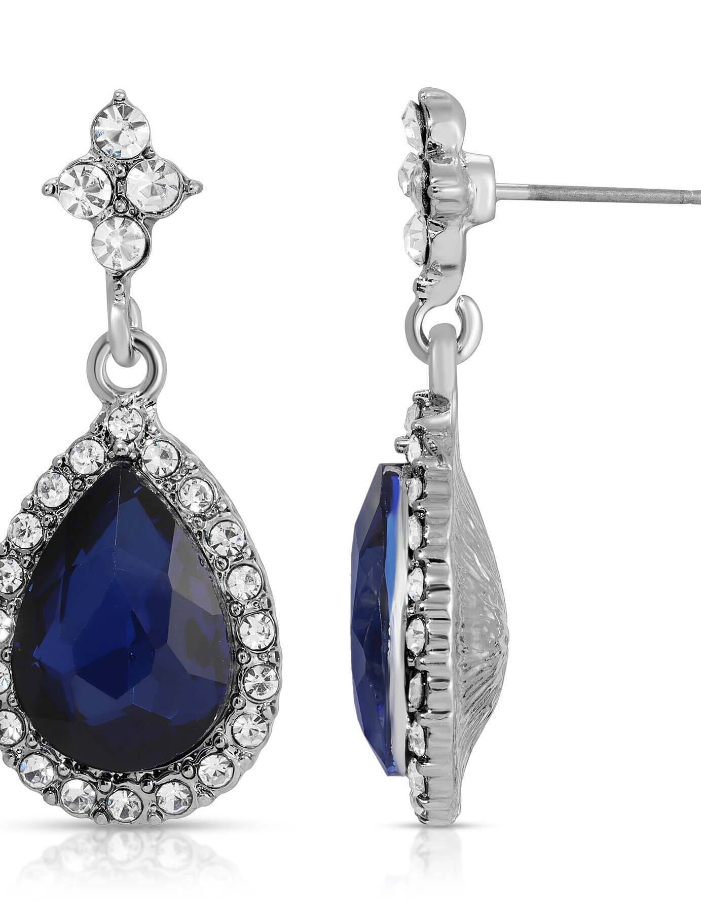 Regency Atlantic Blue Stone Teardrop Crystal Post Drop Earrings