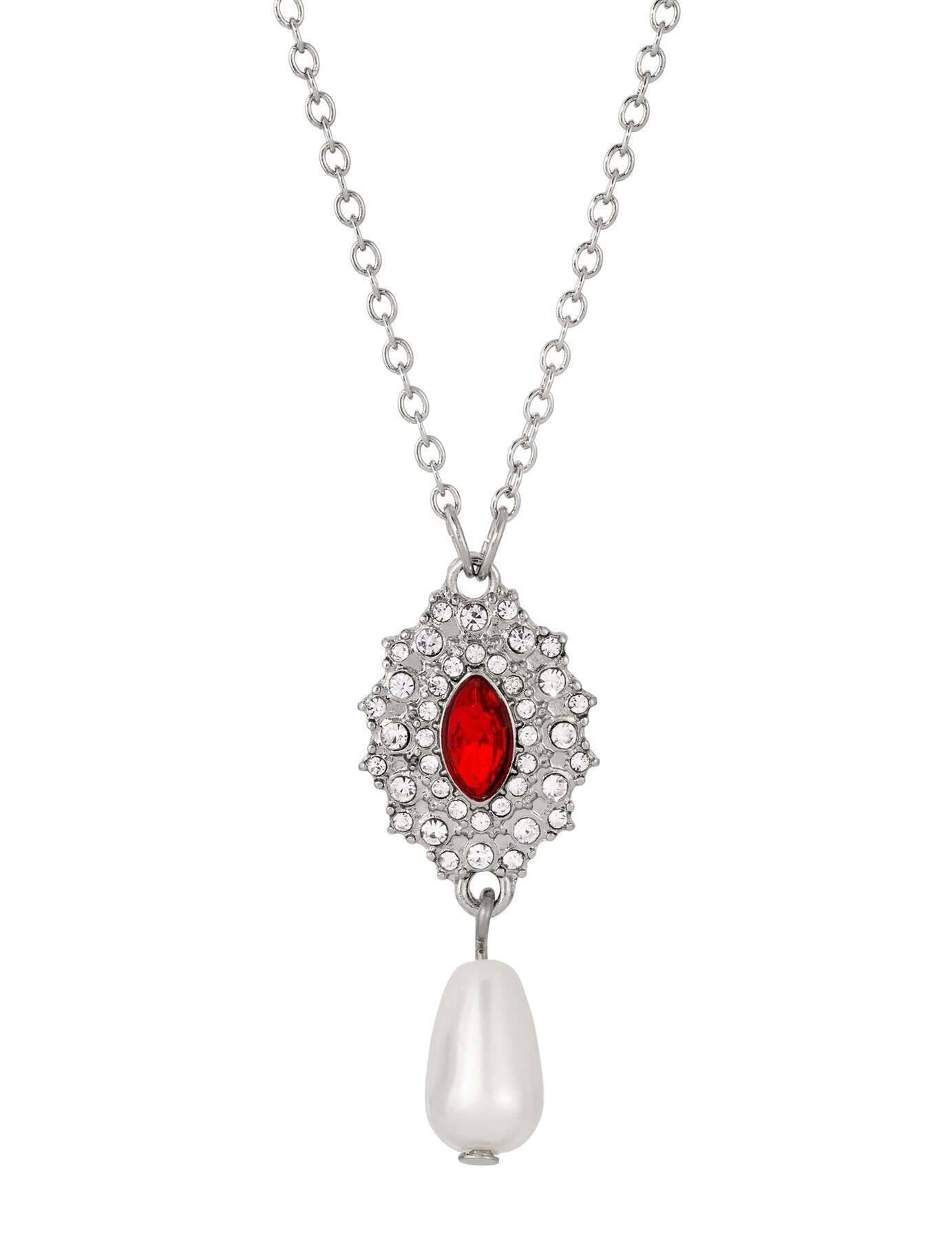 Regency Starburst Crystal Faux Pearl Drop Pendant Necklace 16" + 3" Extender
