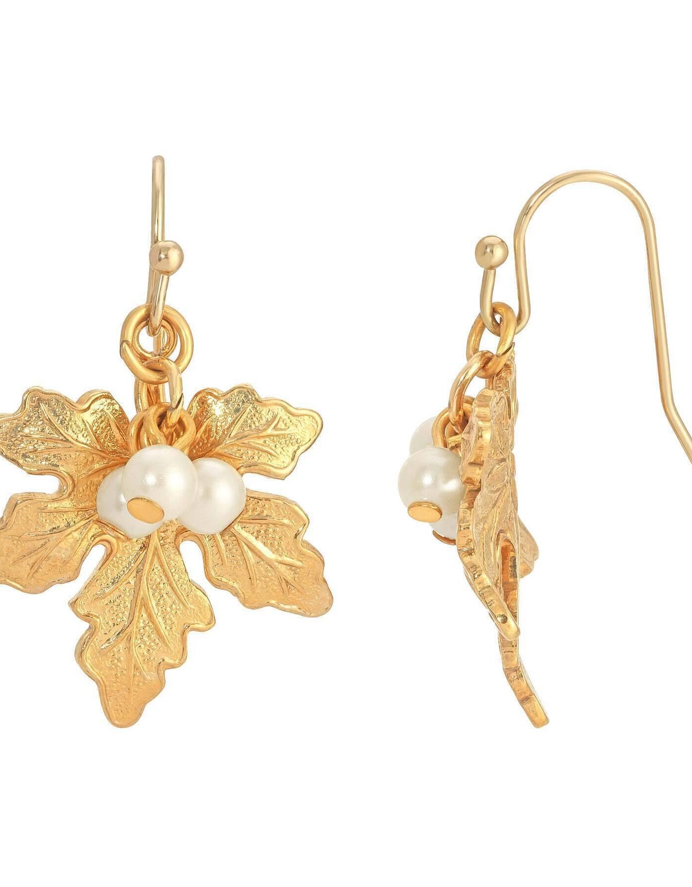 1928 Jewelry Leaf Multi Faux Pearl Drop Earrings