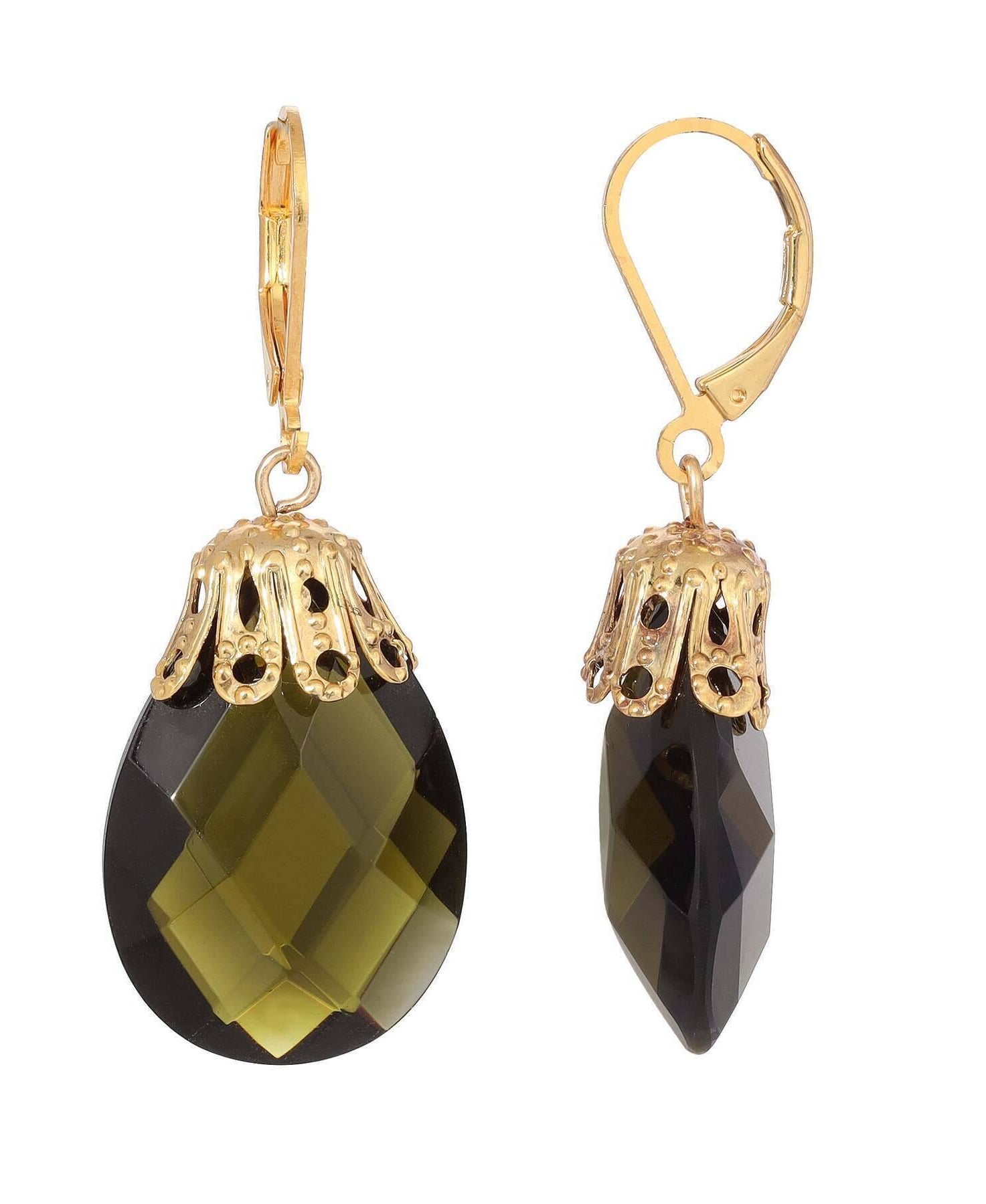 1928 Jewelry Briolette Faceted Glass Stone Drop Earrings