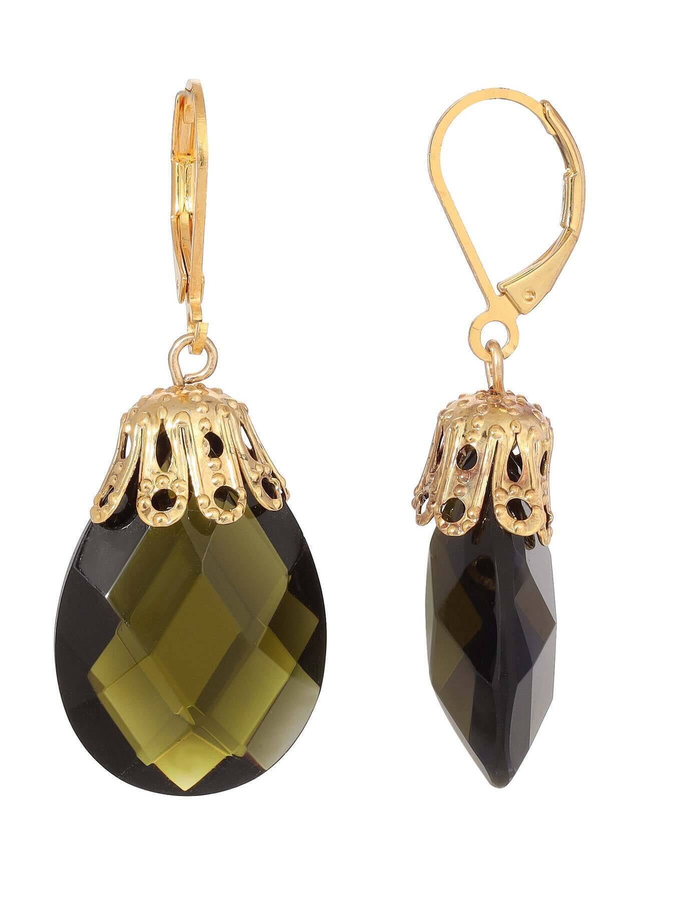 1928 Jewelry Briolette Faceted Glass Stone Drop Earrings
