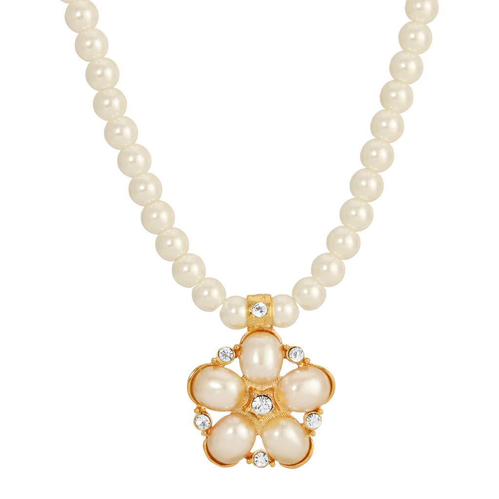 Star Flower Faux Pearl Strand Necklace 15" + 3" Extender