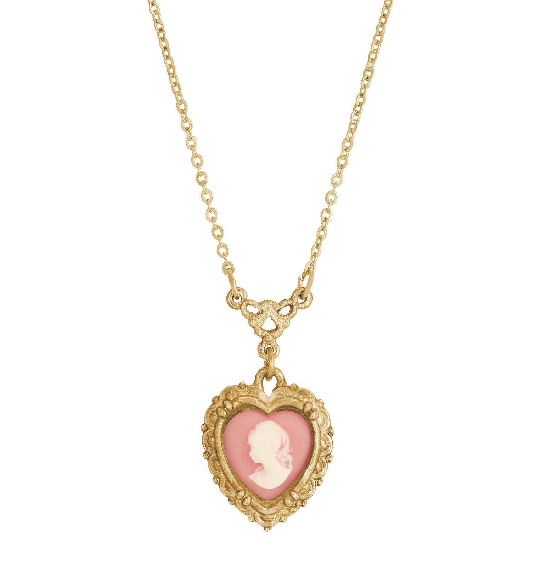 1928 Jewelry Pink Heart Cameo Pendant Necklace 16" + 3" Extender