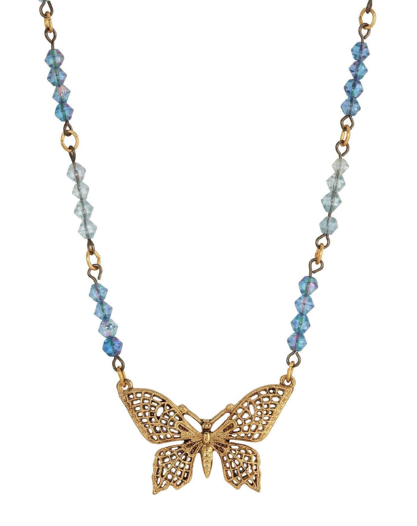 1928 Jewelry Sapphire AB Blue Crystal Butterfly Pendant Necklace 16" + 3" Extender