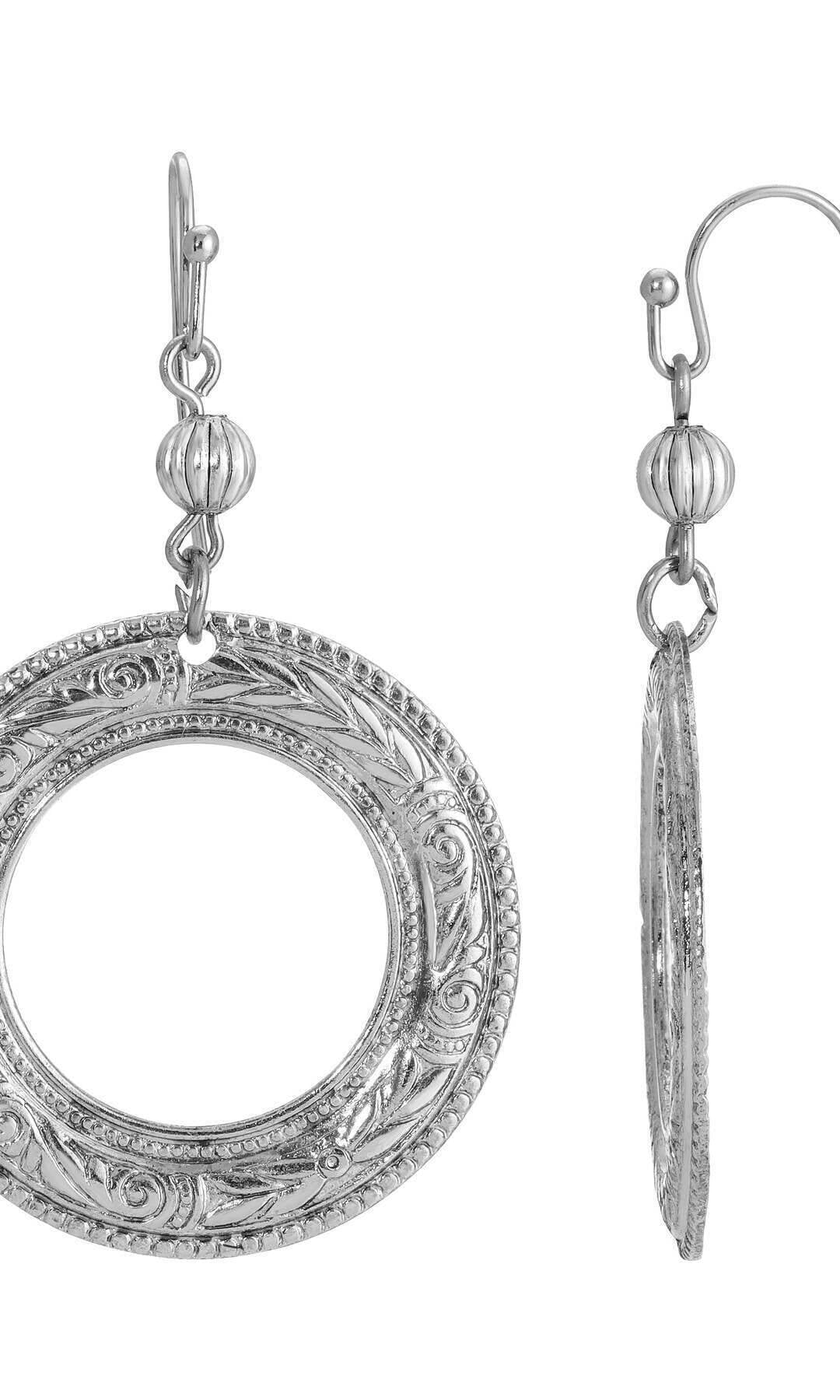 1928 Jewelry Silver Etched Vine Drop Earrings