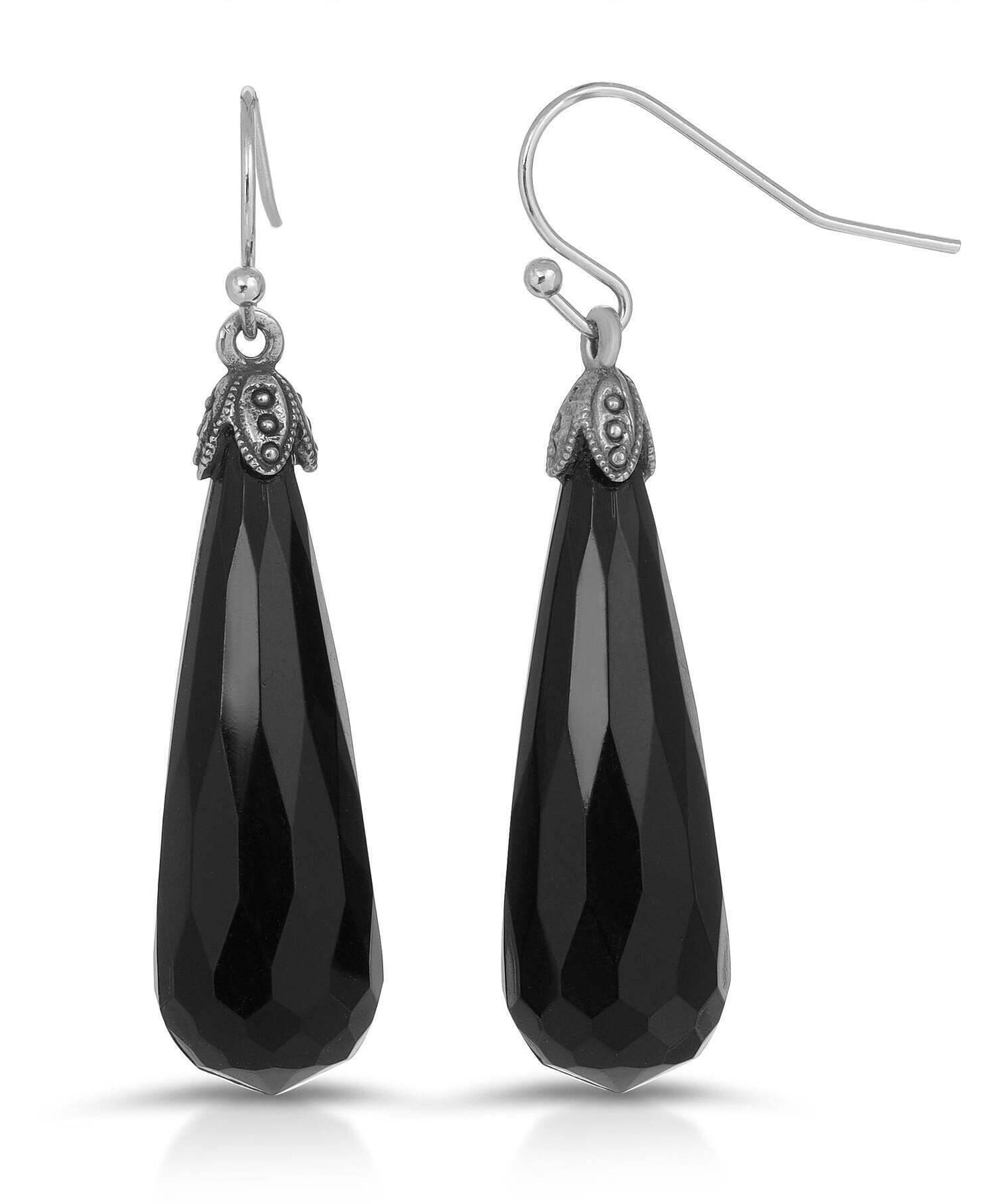 1928 Jewelry Deco Jet Black Teardrop Earrings