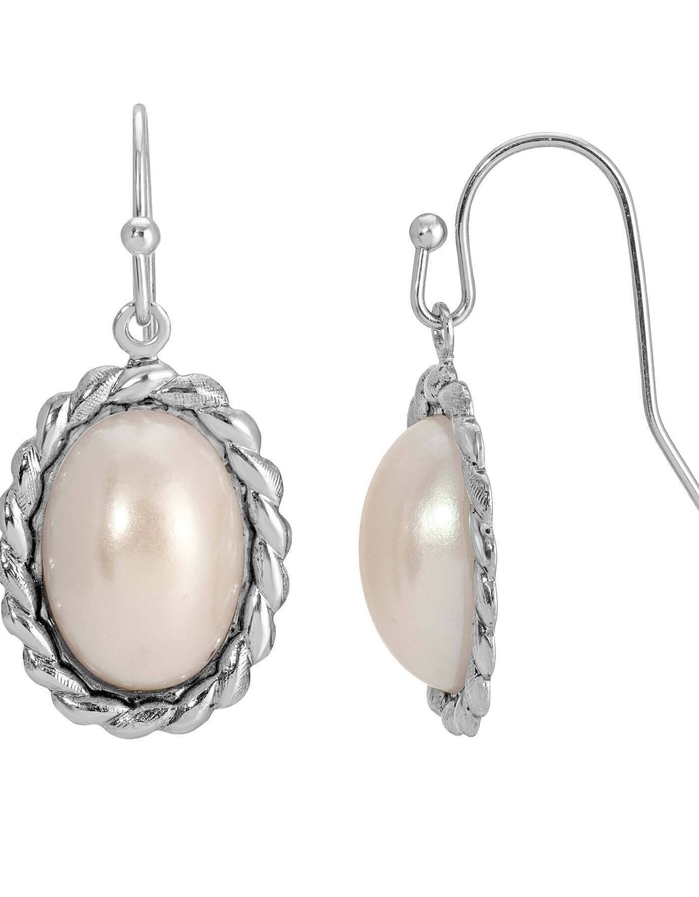 1928 Jewelry Roped Oval Faux Pearl Drop Earrings