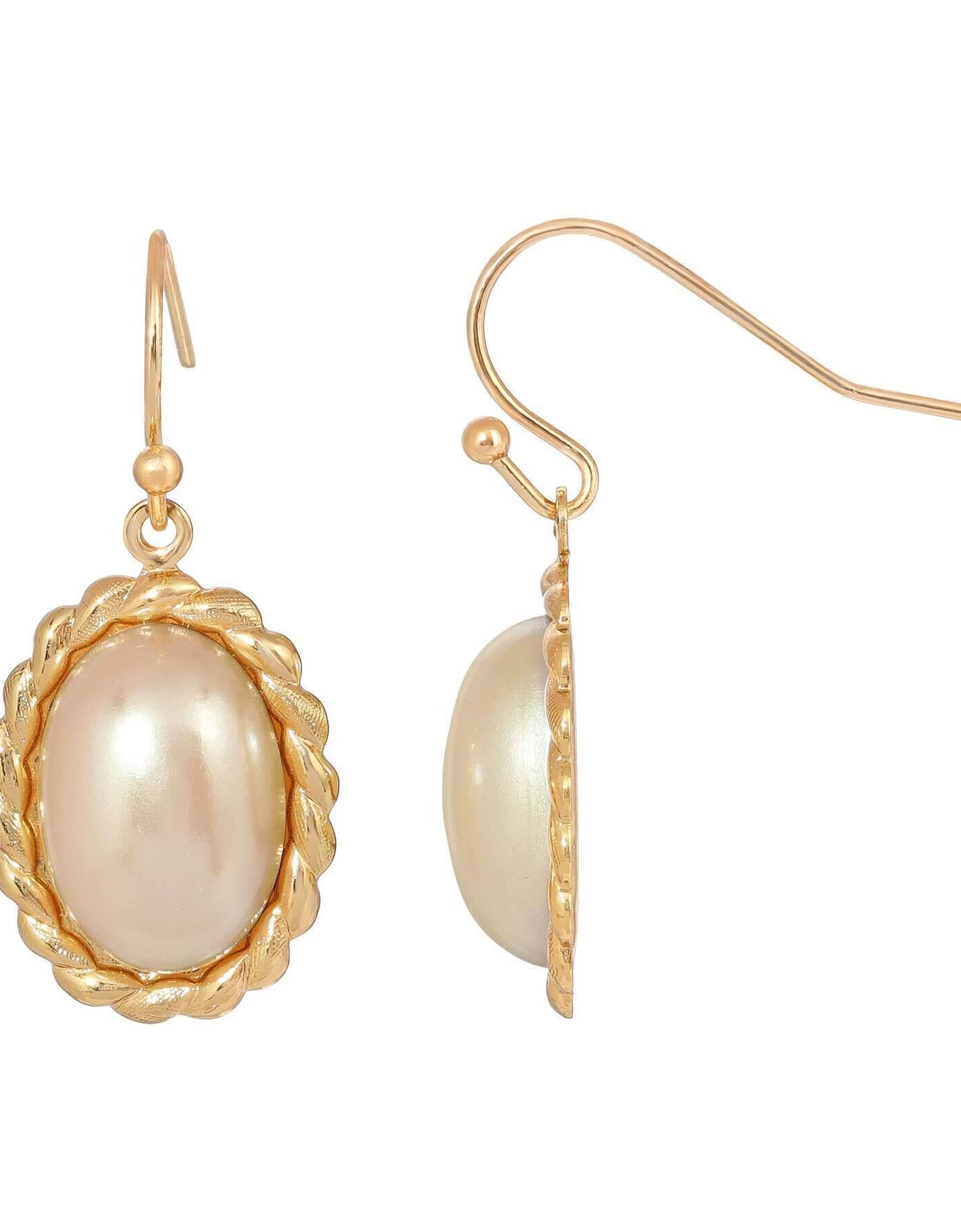 1928 Jewelry Roped Oval Faux Pearl Drop Earrings