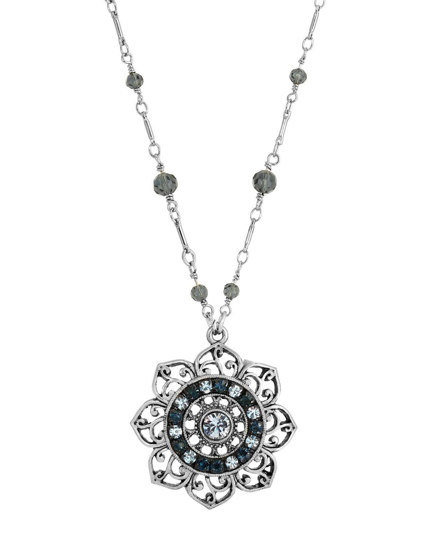 1928 Jewelry Majestic Blue Crystal & Beaded Pendant Necklace 18"