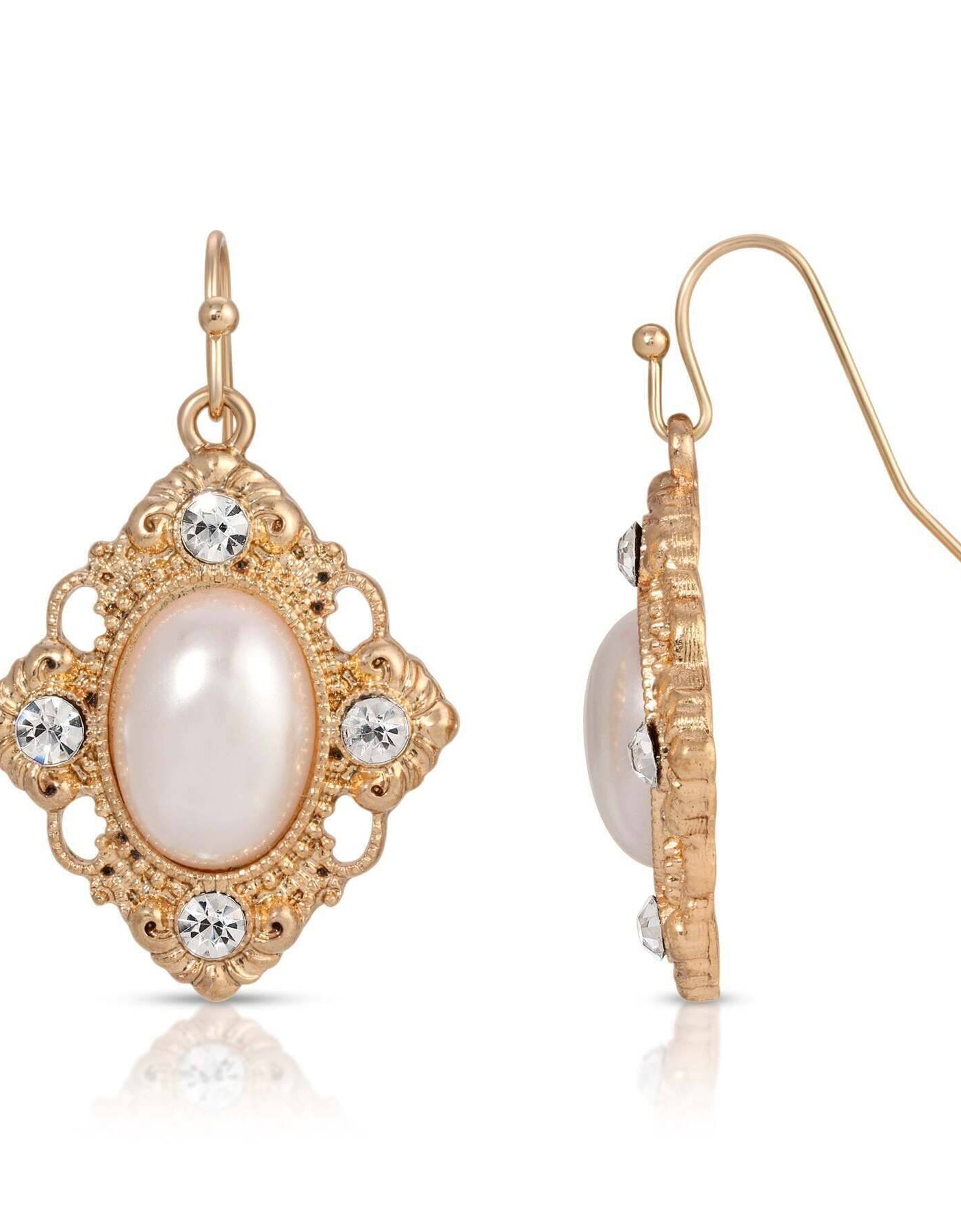 1928 Jewelry Diamond Filigree Faux Pearl Drop Earrings