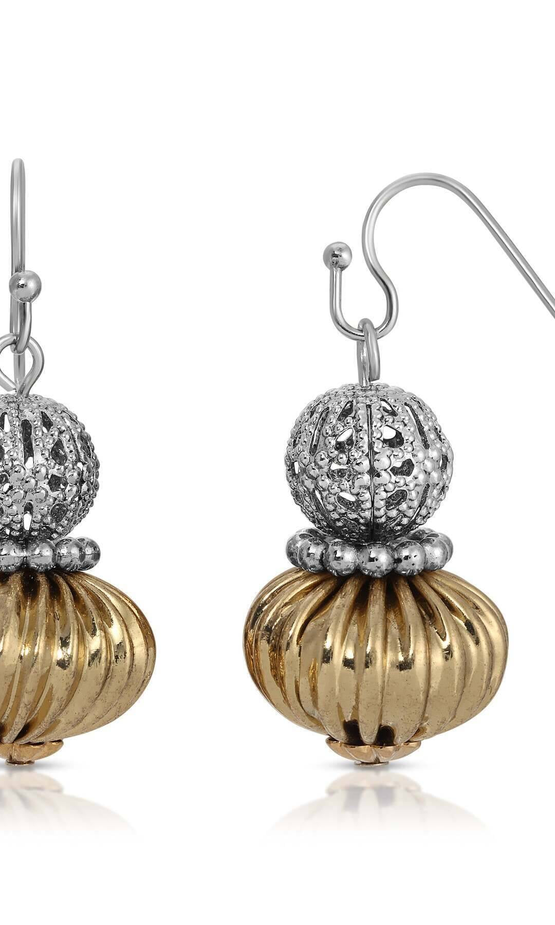 1928 Jewelry Filigree Puff Corrugated Bead Drop Earrings