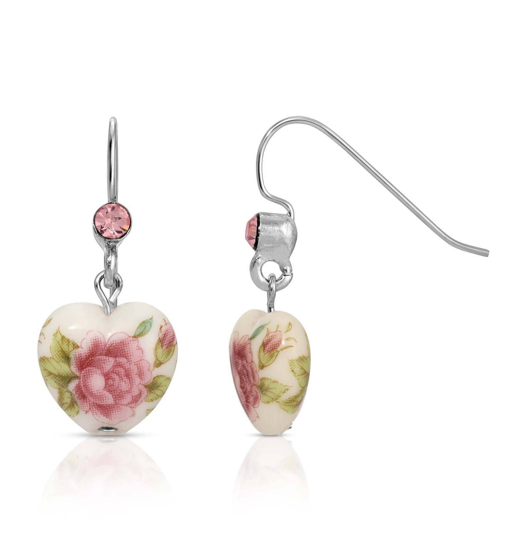 1928 Jewelry Light Rose Pink Crystal Heart Drop Earrings