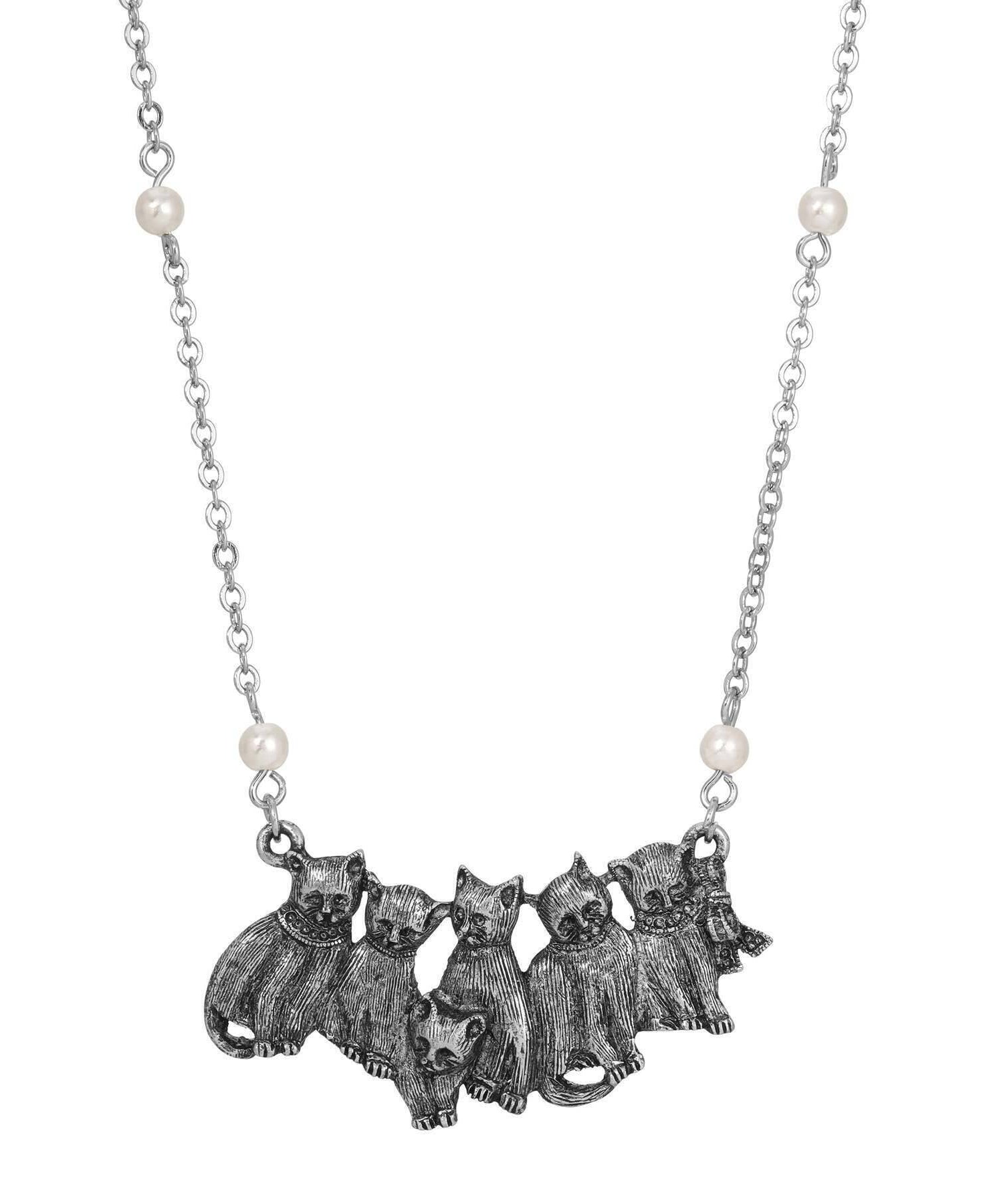 1928 Jewelry Faux Pearl Clowder Pendant Necklace 16" + 3" Extension