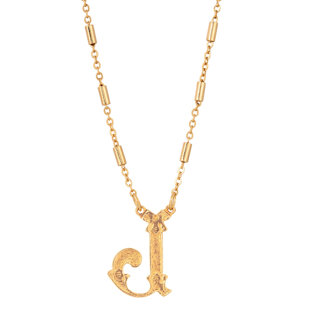 Old Fashioned Initial Pendant Necklace 15" + 3" Extender (J)
