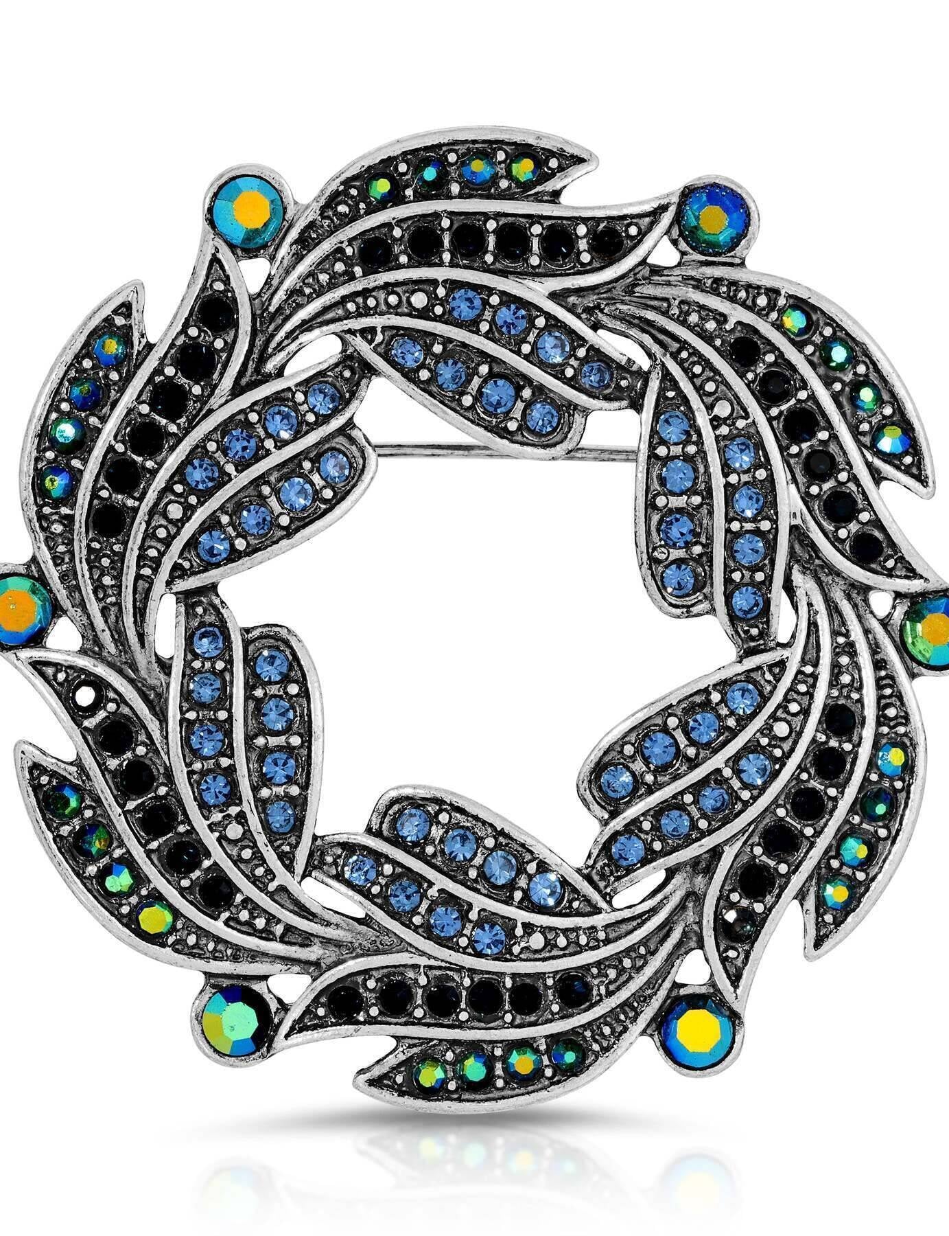 Regency Giovane Iridescent AB Crystal & Blue Stone Wreath Brooch