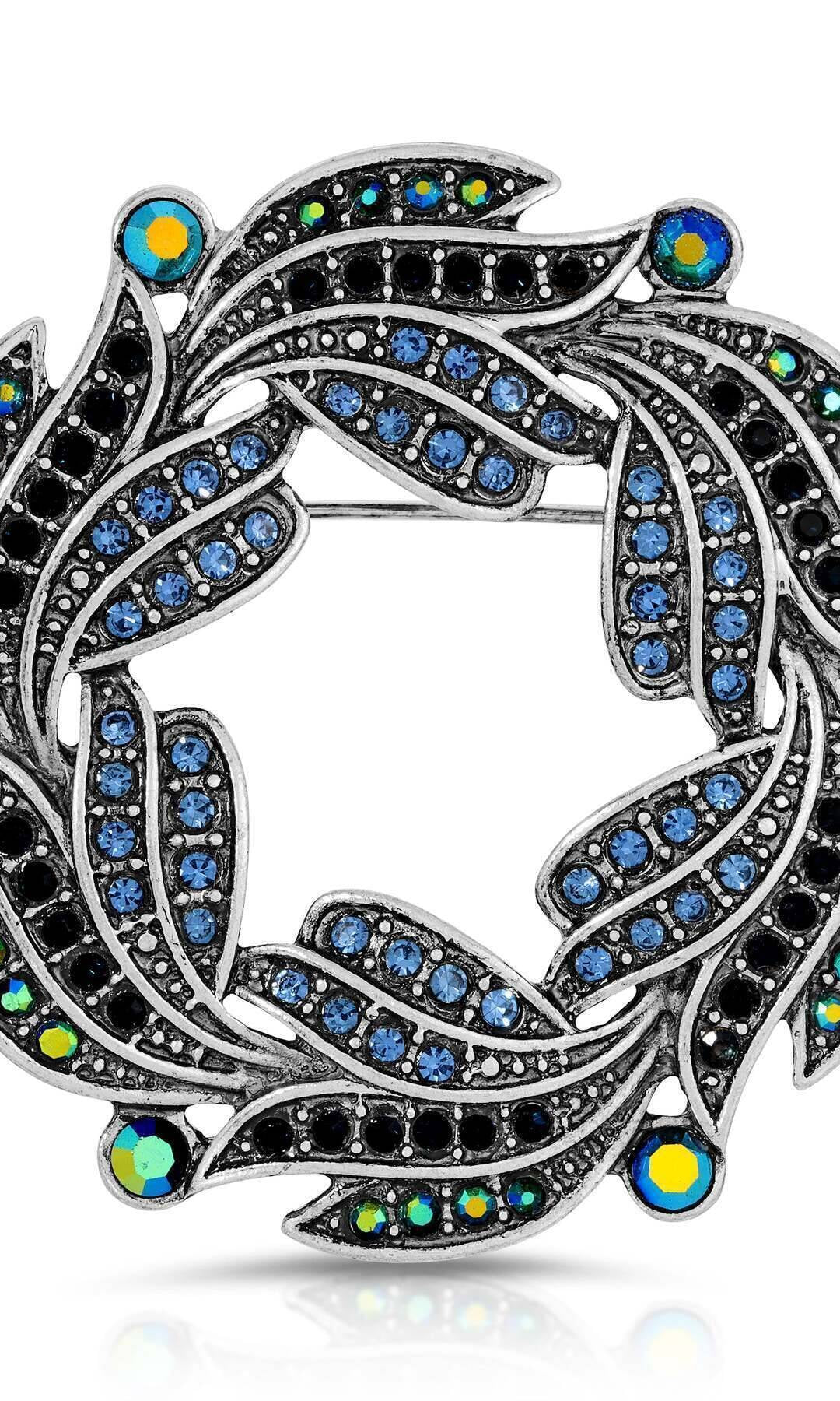 Regency Giovane Iridescent AB Crystal & Blue Stone Wreath Brooch