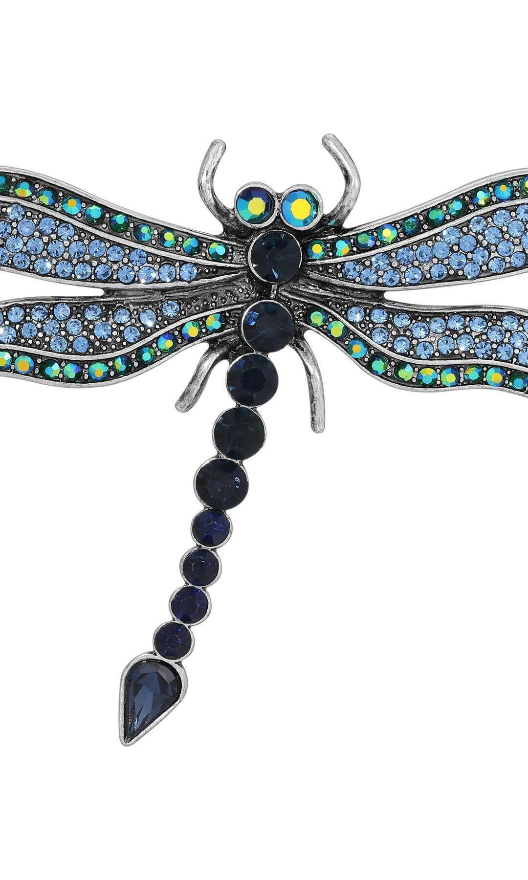 Regency Giovane Iridescent AB Crystal & Blue Stone Dragonfly Brooch