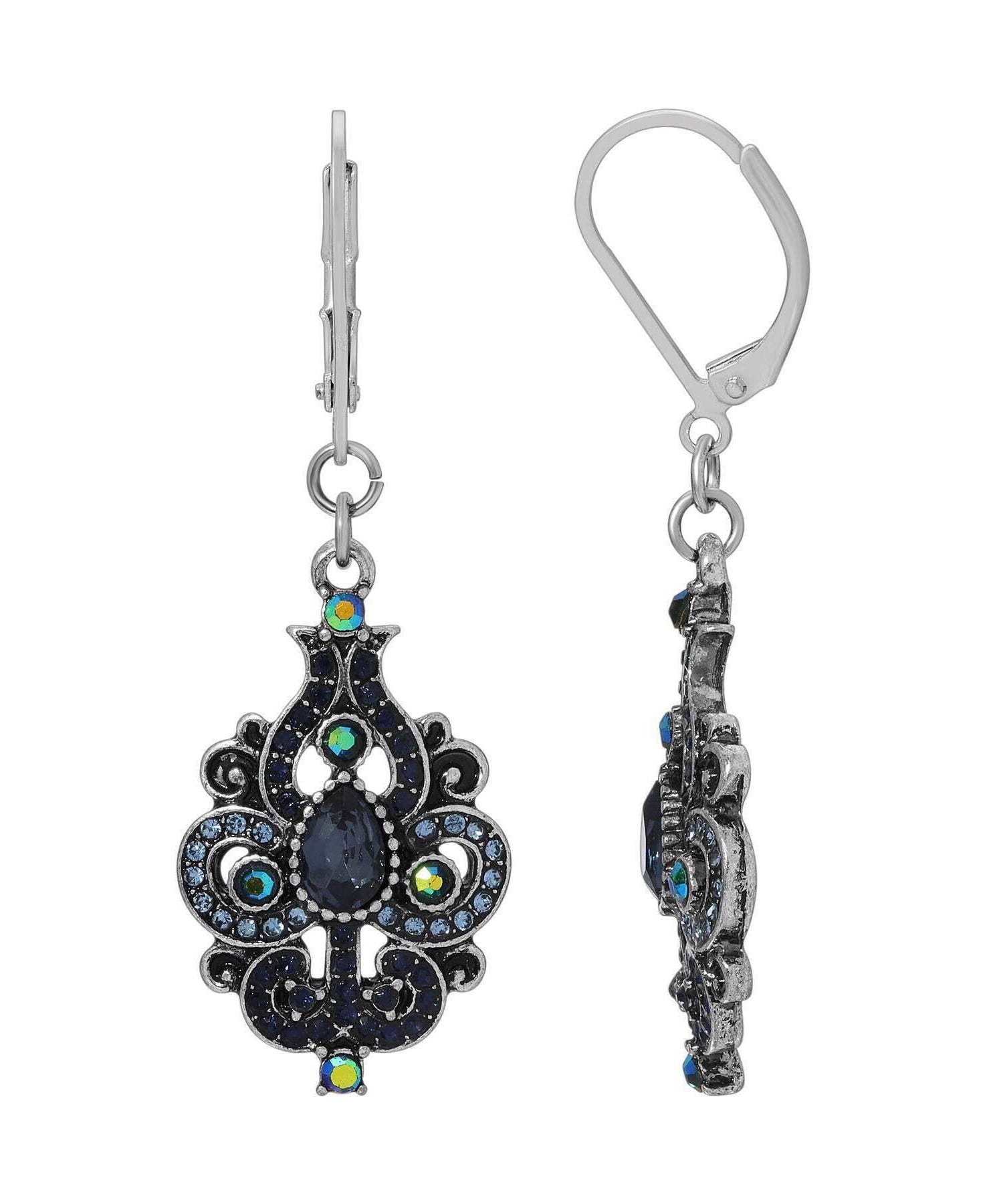 Regency Giovane Iridescent AB Crystal & Blue Stone Spade Drop Earrings