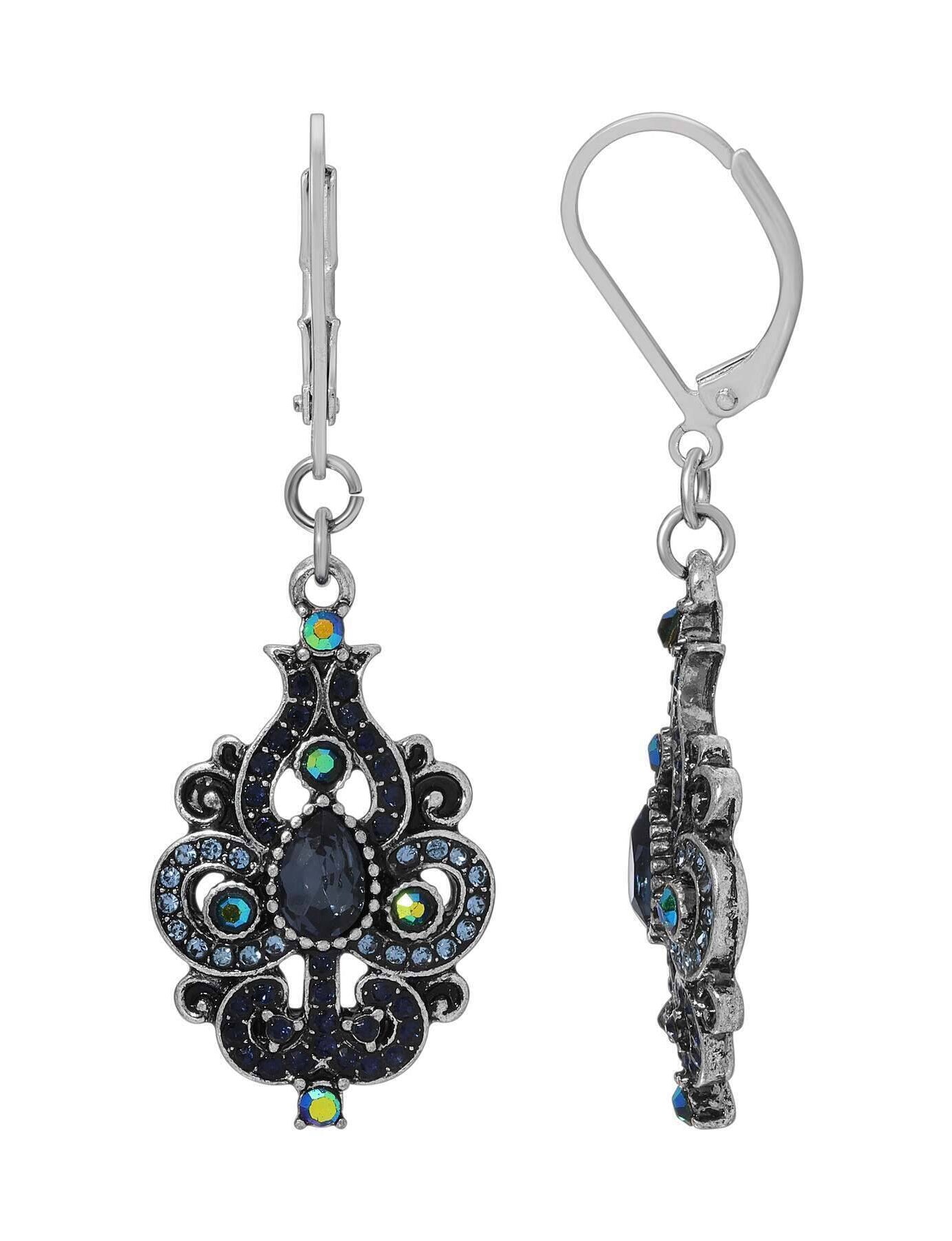 Regency Giovane Iridescent AB Crystal & Blue Stone Spade Drop Earrings