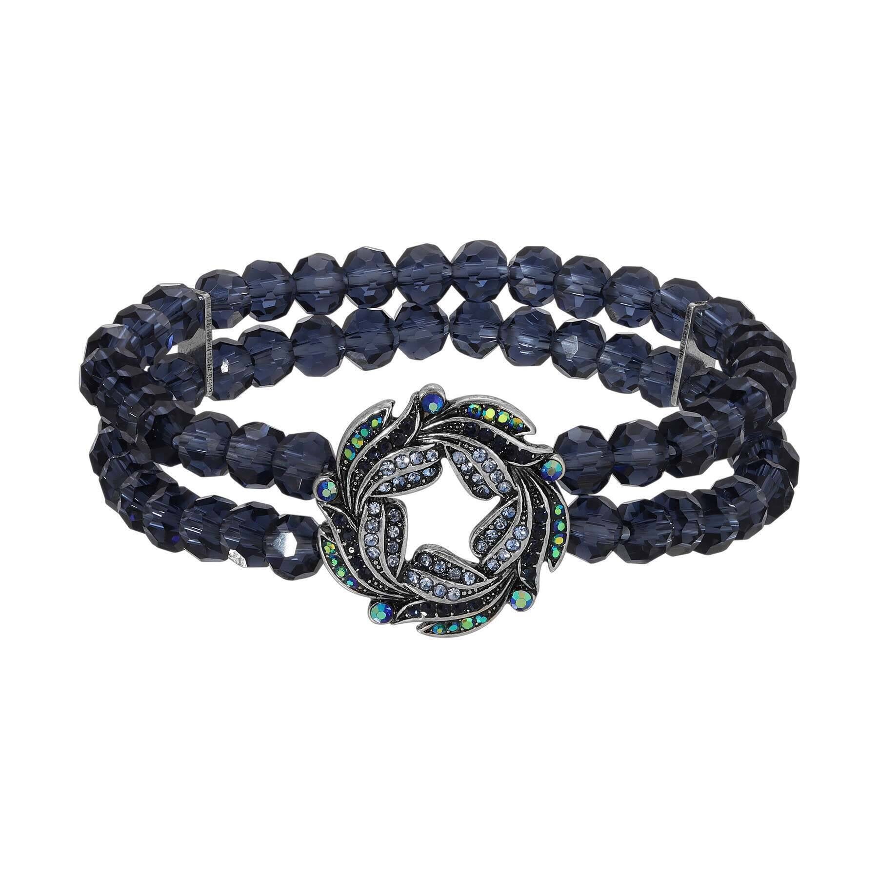 Regency Giovane Iridescent AB Crystal & Blue Stone Wreath Stretch Bracelet