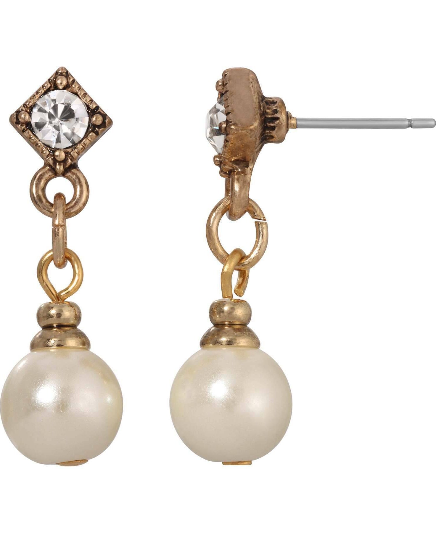 1928 Jewelry Classic Faux Pearl Crystal Accent Drop Earrings