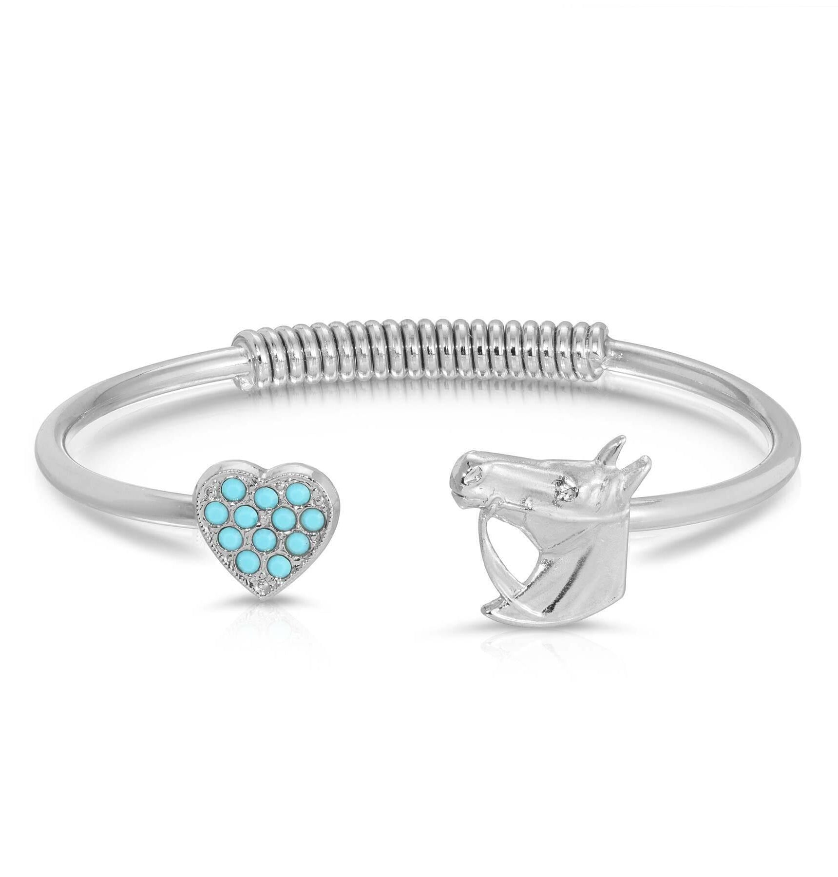 1928 Jewelry Turquoise Stone Heart And Horse Head Spring Cuff Bracelet