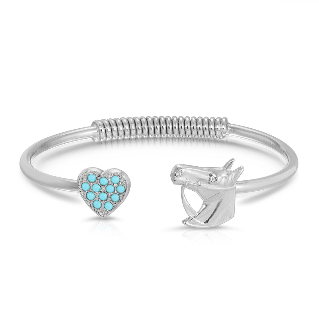 Turquoise Stone Heart And Horse Head Spring Cuff Bracelet