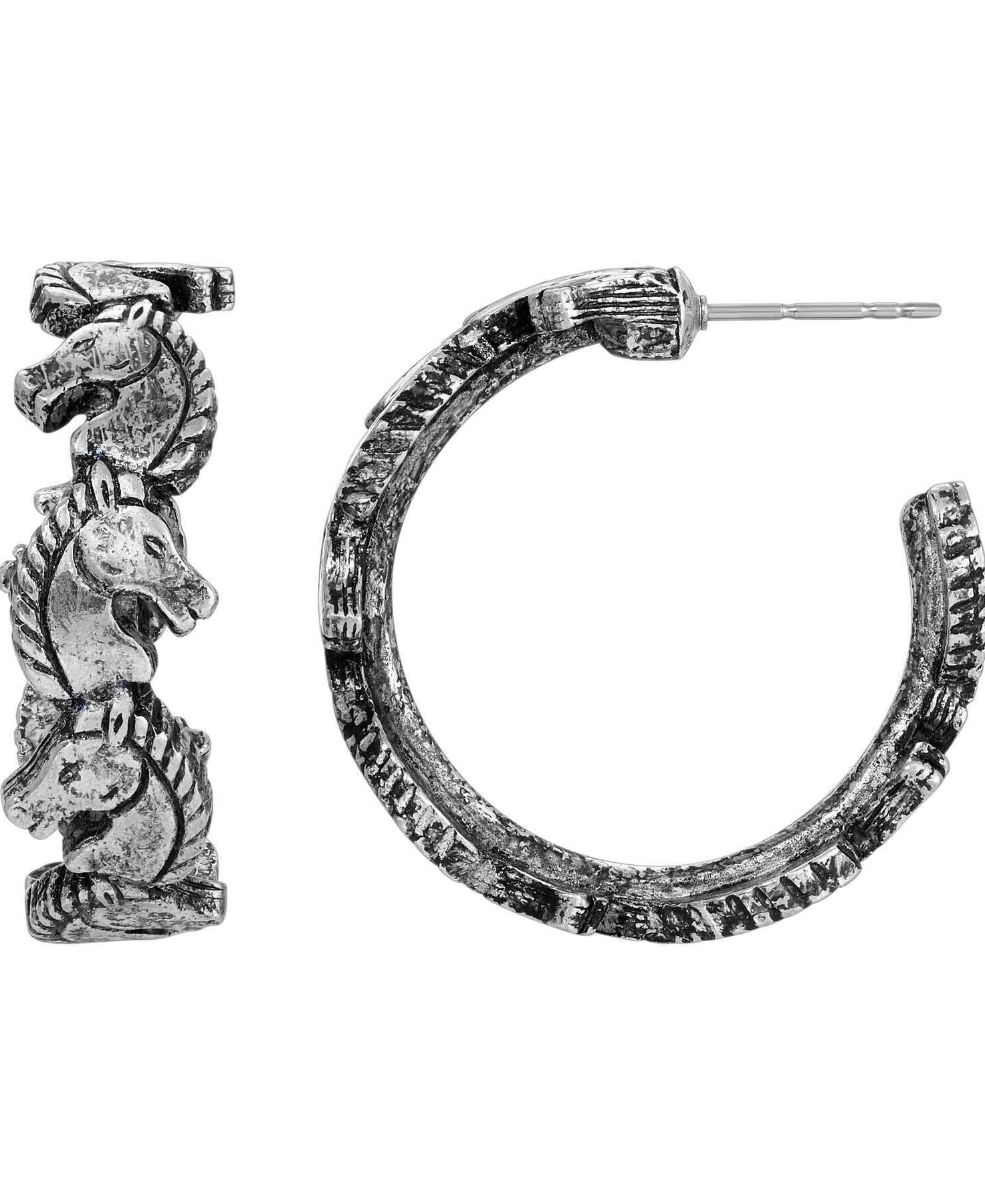 1928 Jewelry Antiqued Horse Hoop Earrings