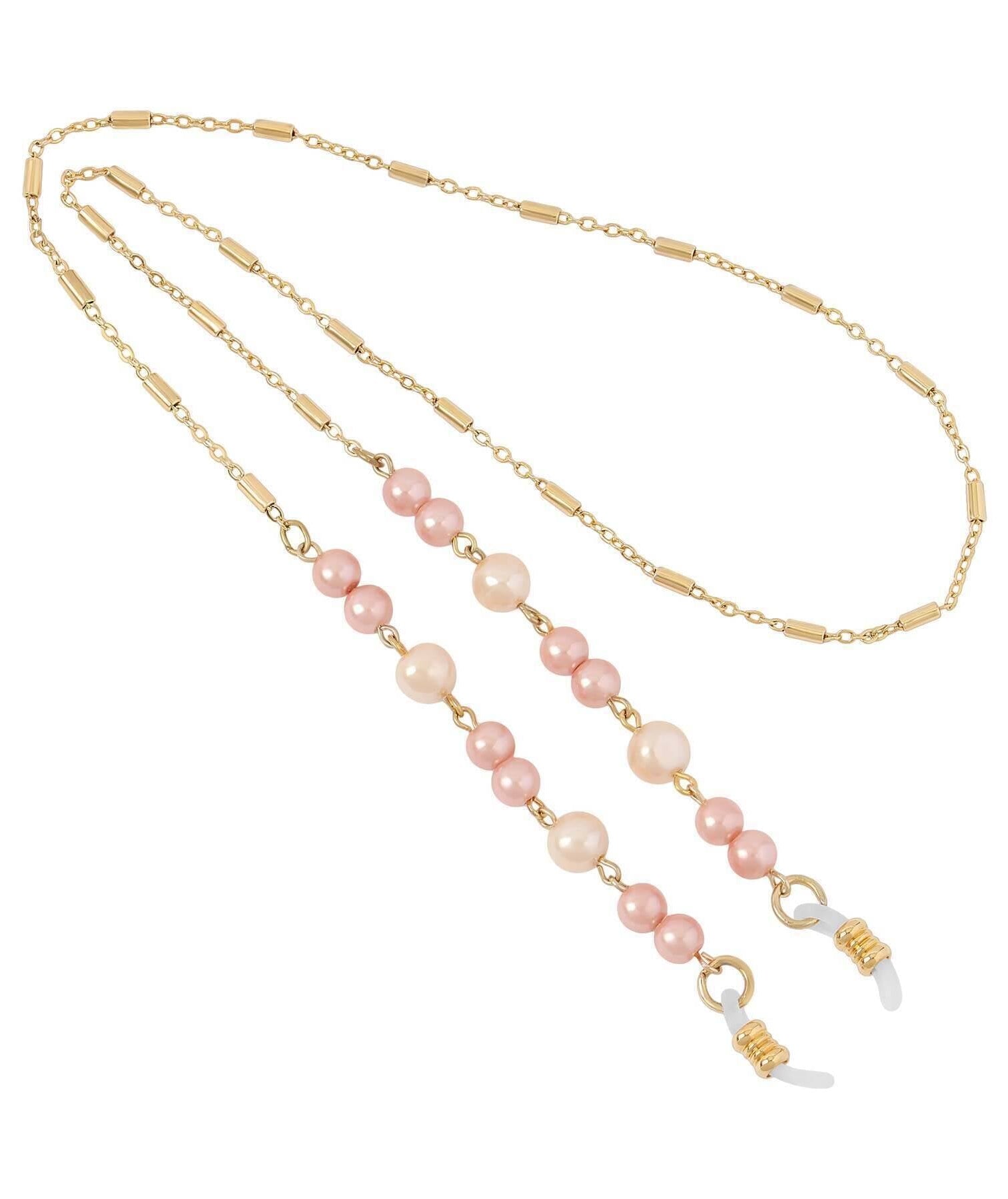 1928 Jewelry Rosabella Raspberry & Champagne Faux Pearl Eyeglass Holder Chain Necklace 24"