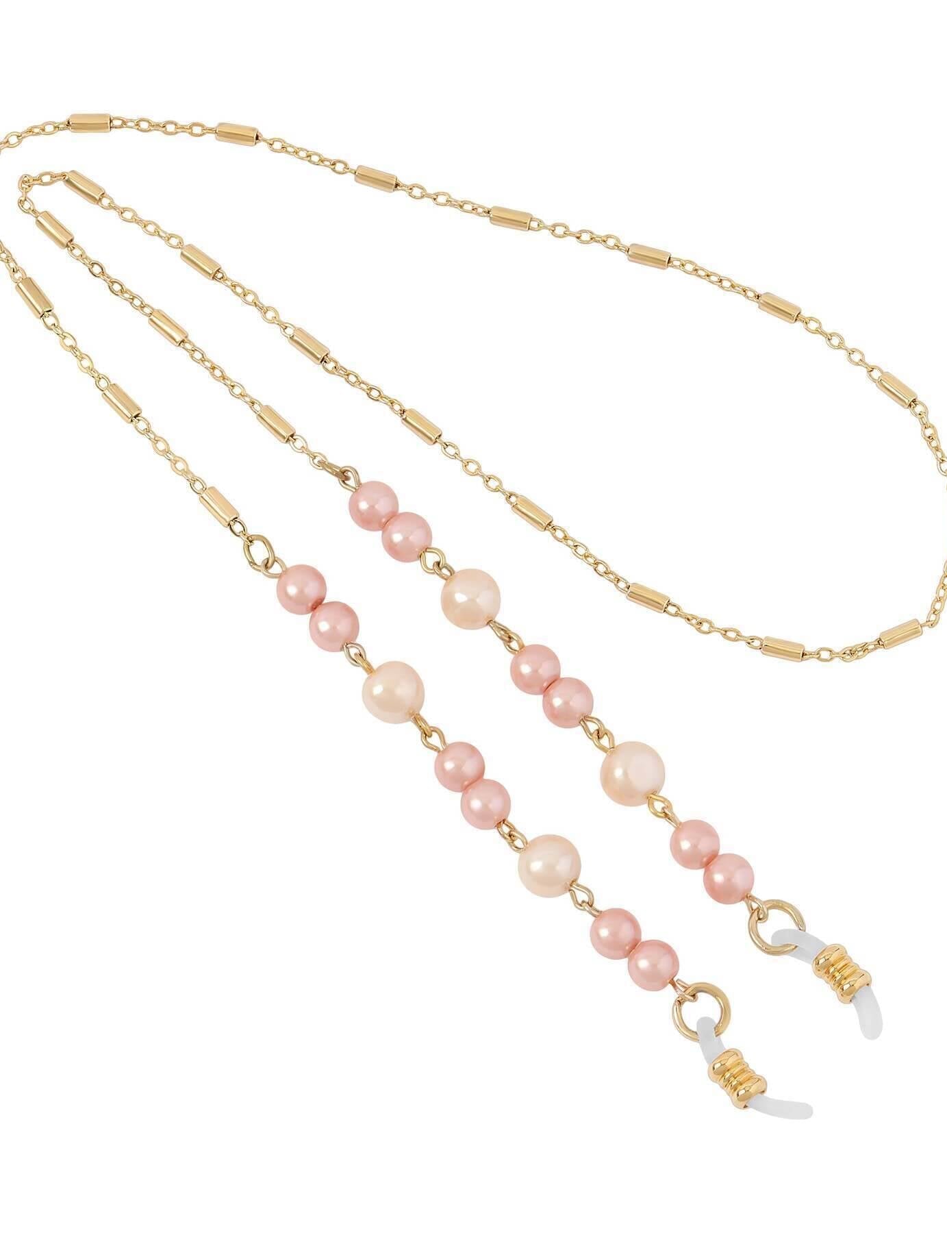 1928 Jewelry Rosabella Raspberry & Champagne Faux Pearl Eyeglass Holder Chain Necklace 24"