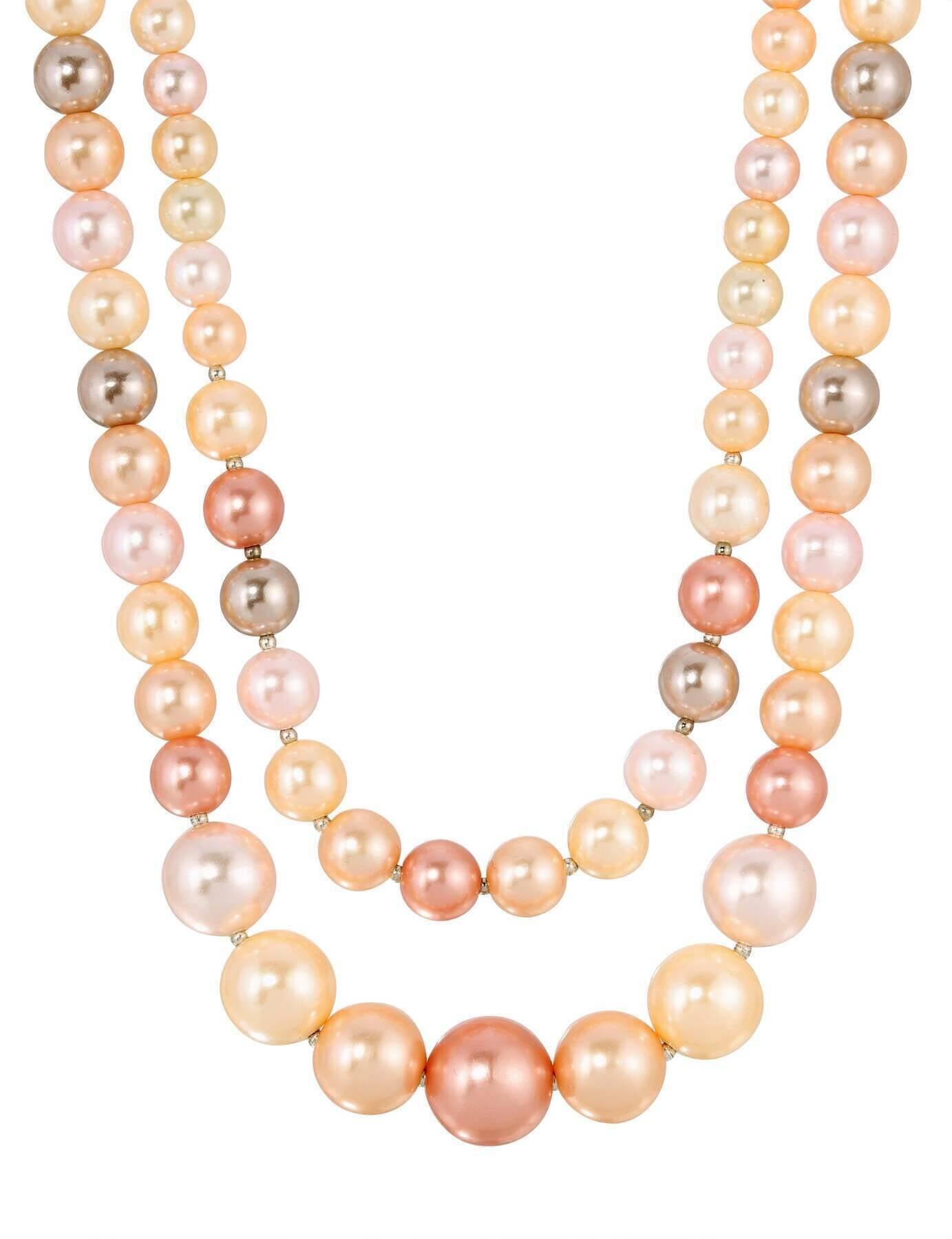1928 Jewelry Rosabella Multicolor Double Faux Pearl Strand Necklace 18" + 3" Extender