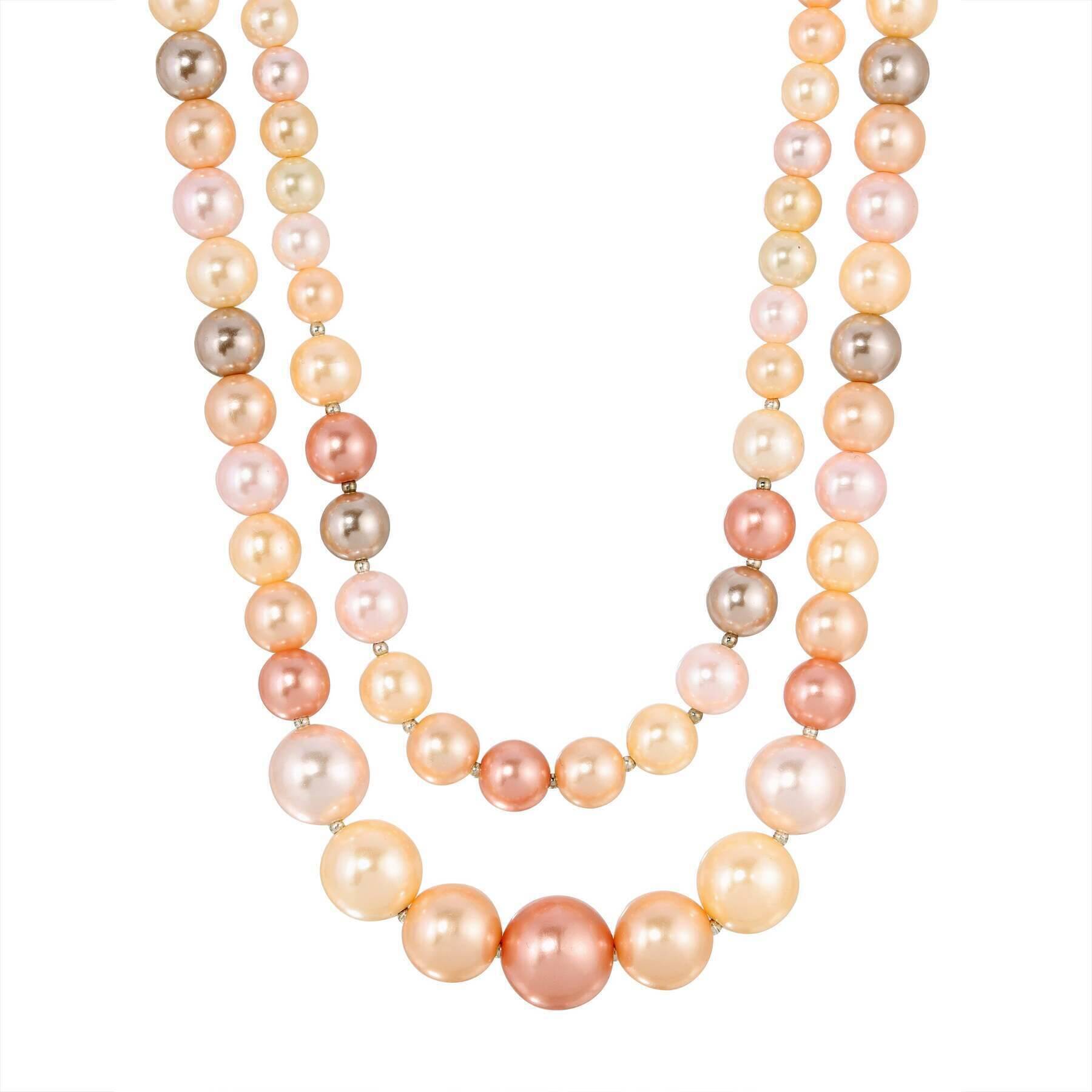 1928 Jewelry Rosabella Multicolor Double Faux Pearl Strand Necklace 18" + 3" Extender